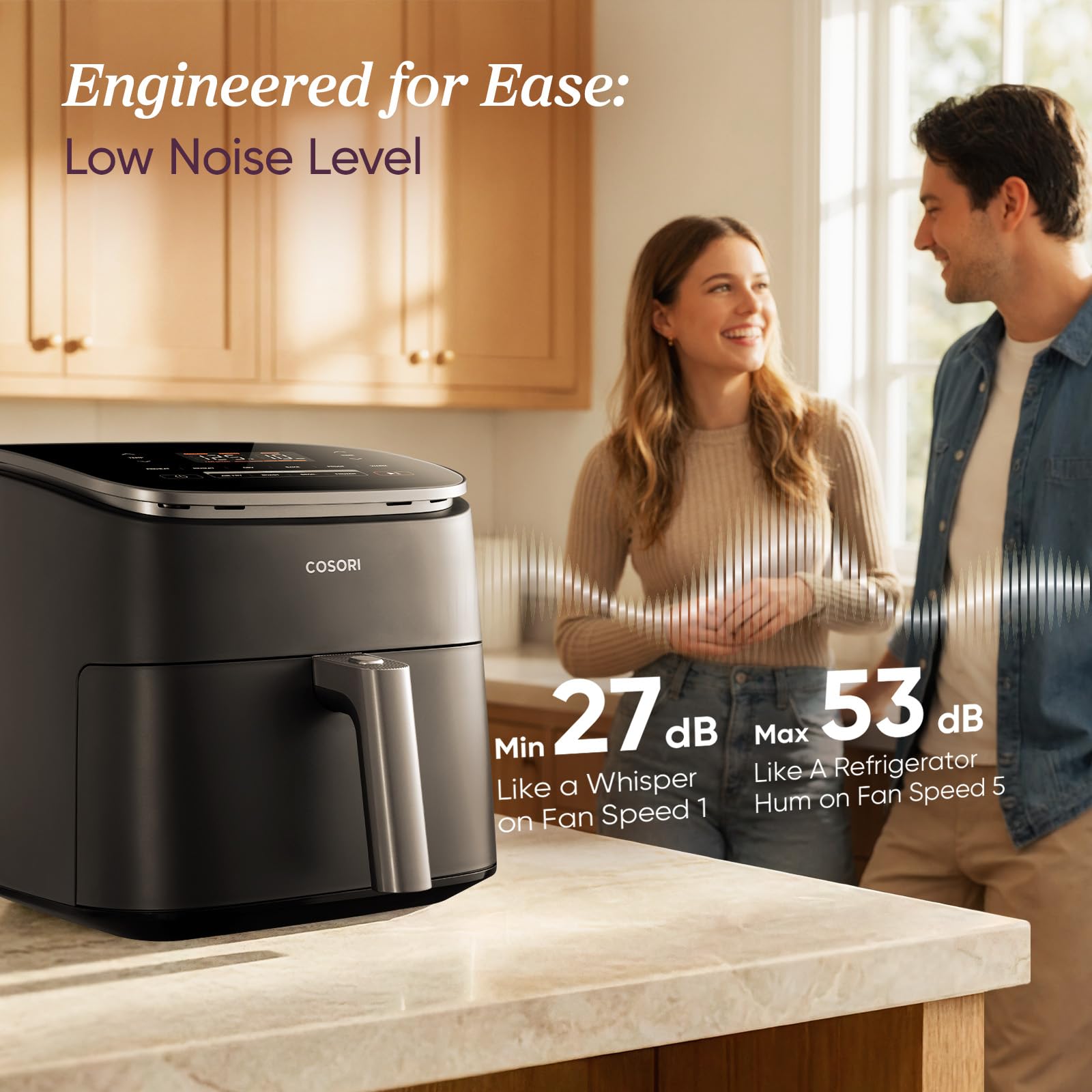 Cosori 9-in-1 TurboBlaze Air Fryer 6 Qt, Premium Ceramic Coating, 90°ā450°F, Precise Heating for Even Results, Air Fry, Roast, Bake, Broil, Dry, Frozen, Proof, Reheat, Keep Warm, 120V, Dark Gray