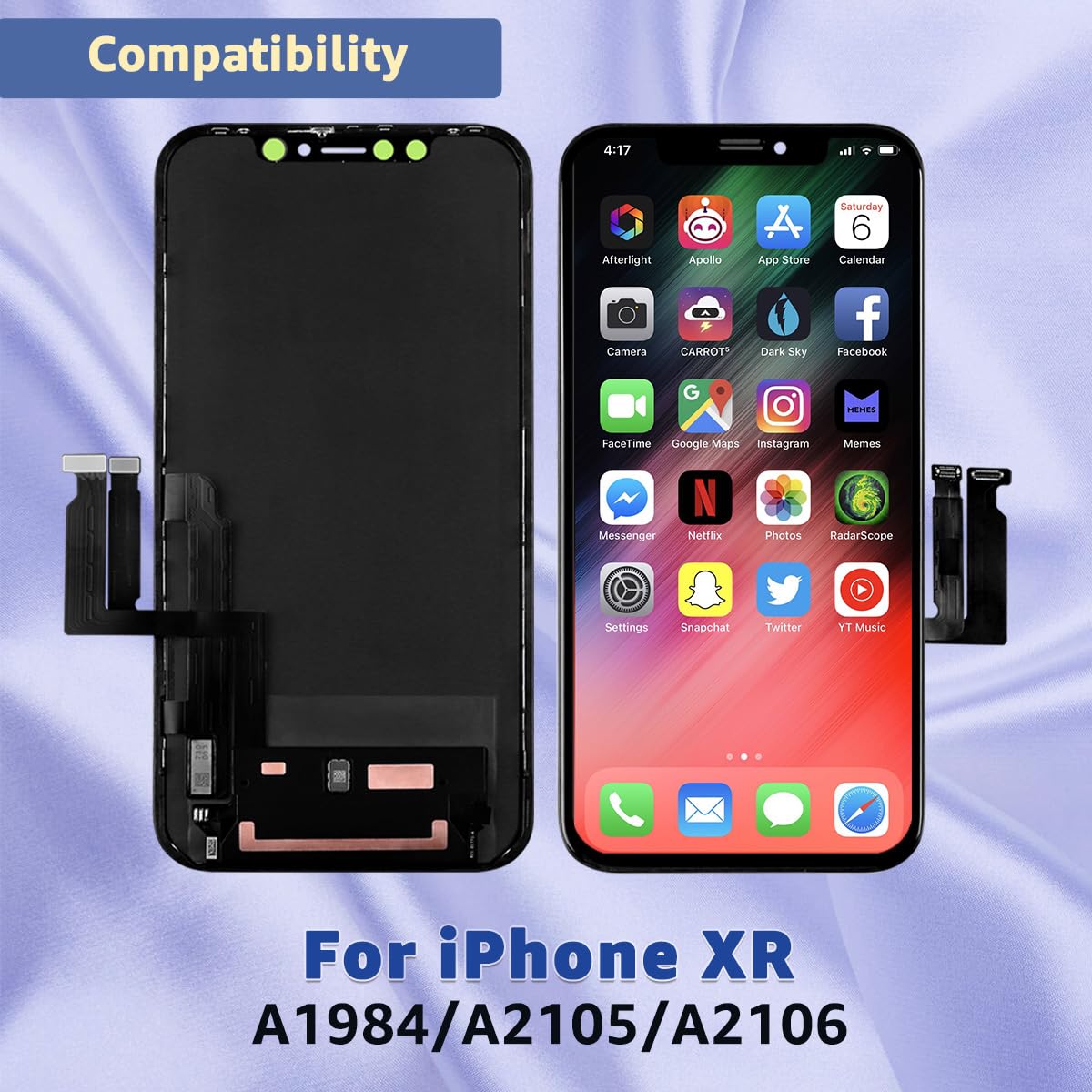 Yodoit for iPhone XR Screen Replacement Kit COF Full HD LCD Display 3D Touch Digitizer Frame with Repair Tool for Model A1984, A2105, A2106, A2107 Black 6.1 inch