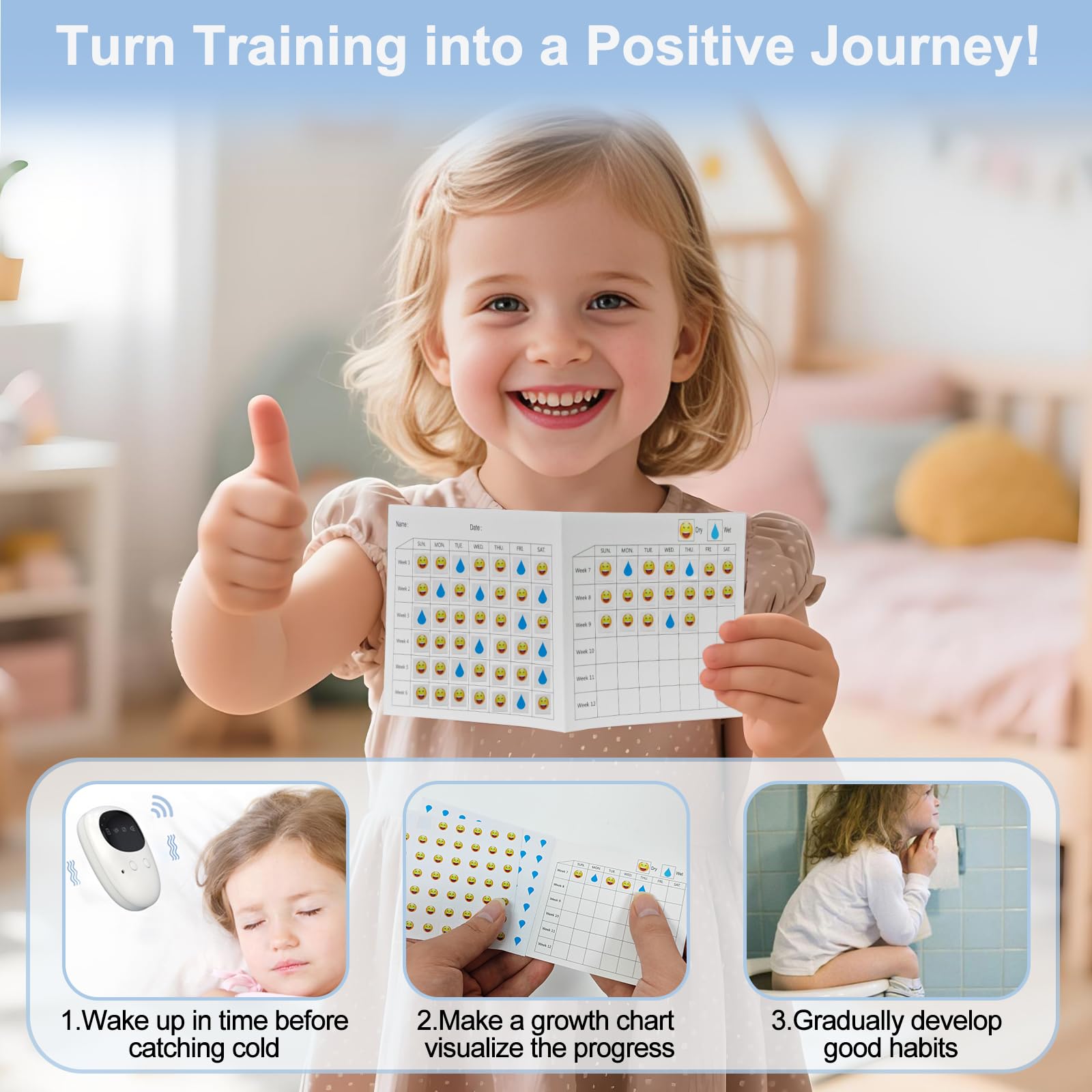 New Wireless Bed Wetting Alarm for Boys and Girls, USB-C Rechargeable Bedwetting Alarm with 3 Working Modes, Bed Wetting Solutions for Kids, Elderly, Night Time Potty Training for Kid