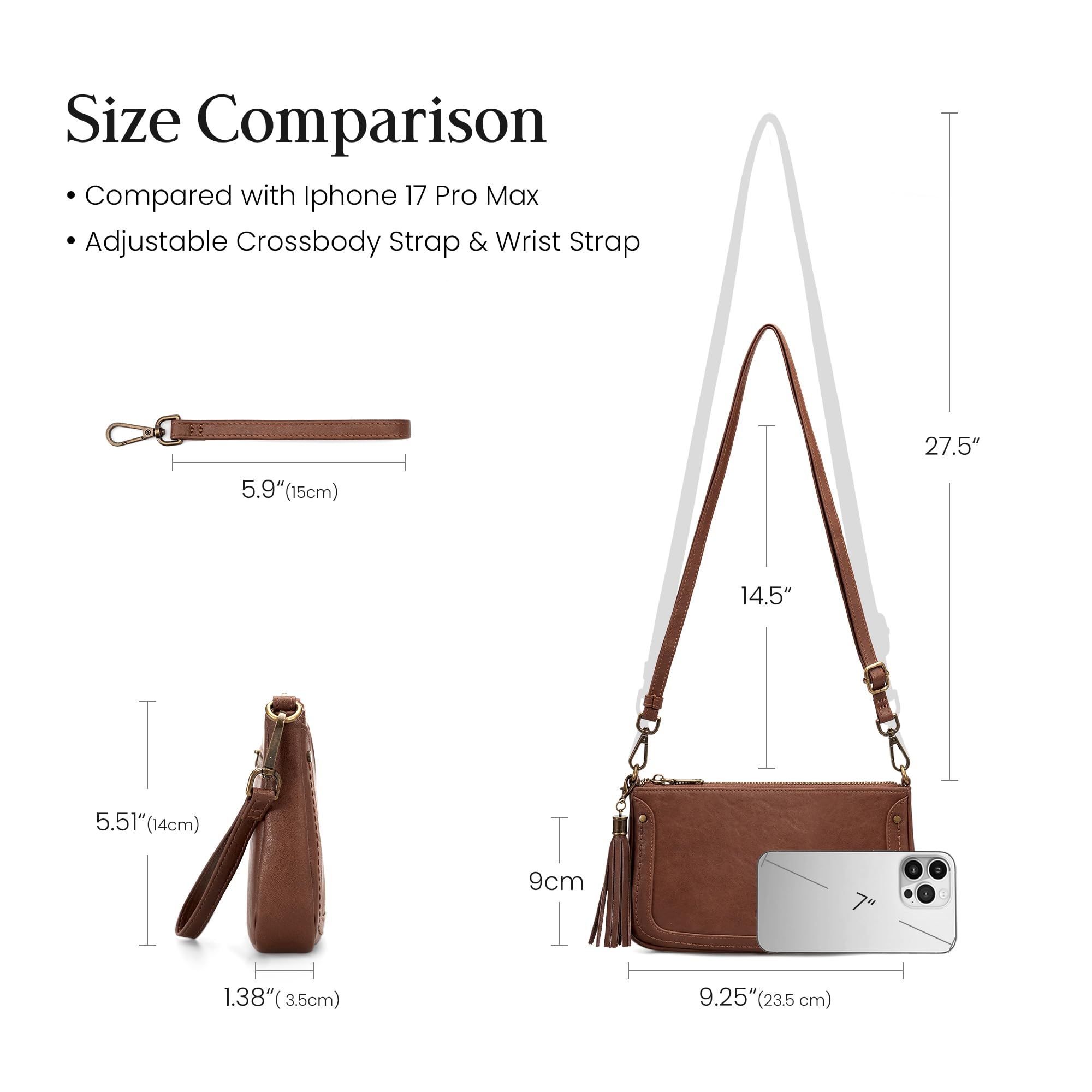 befen Genuine Leather Crossbody Bags for Women Designer Cell Phone Purse Brown Leather Purse Soft Wristlet Wallet Small Clutch Shoulder Handbag with Wrist and Crossbody Strap