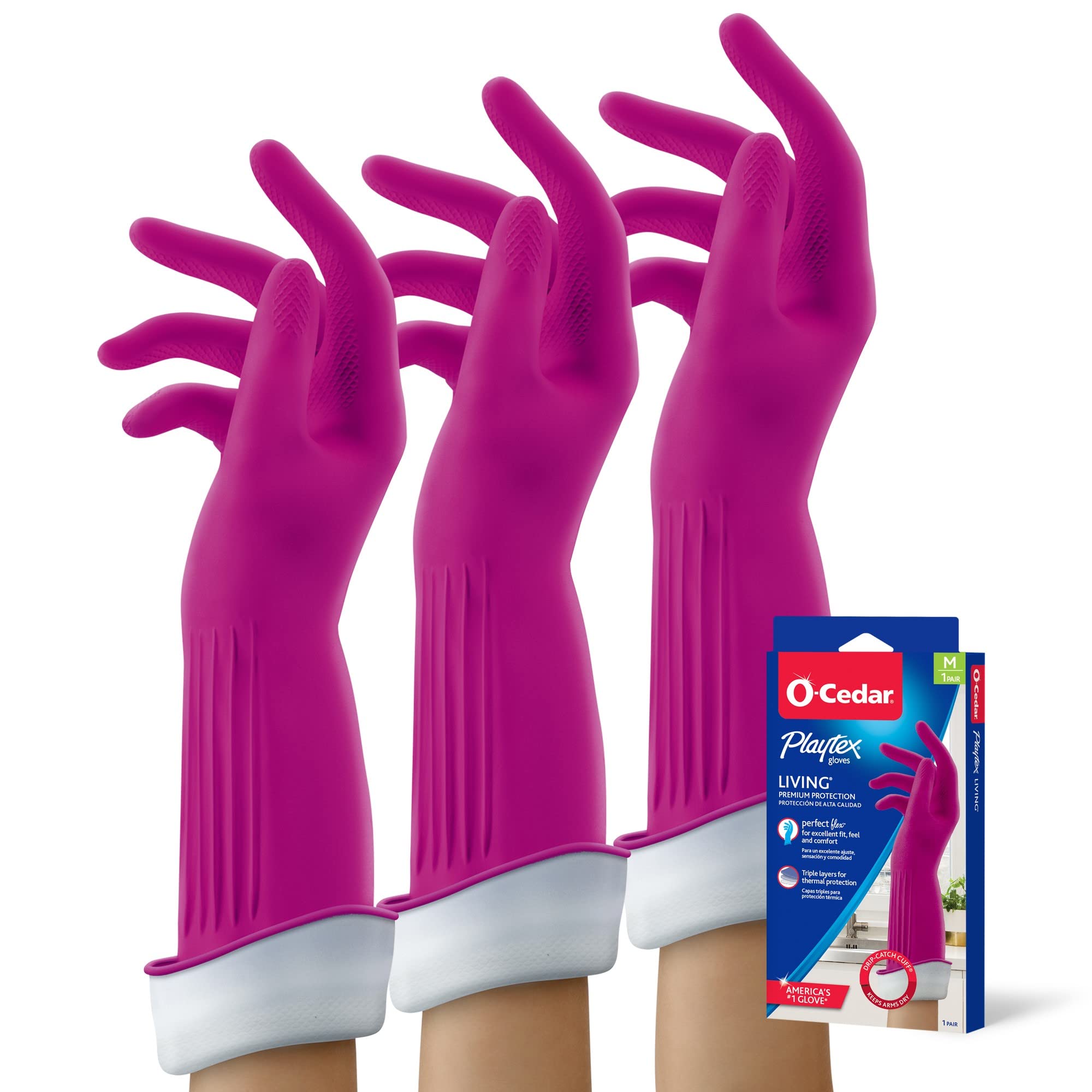PLAYTEX Living Drip-Catch Cuff Gloves, Medium 1 Pair (Pack of 3)