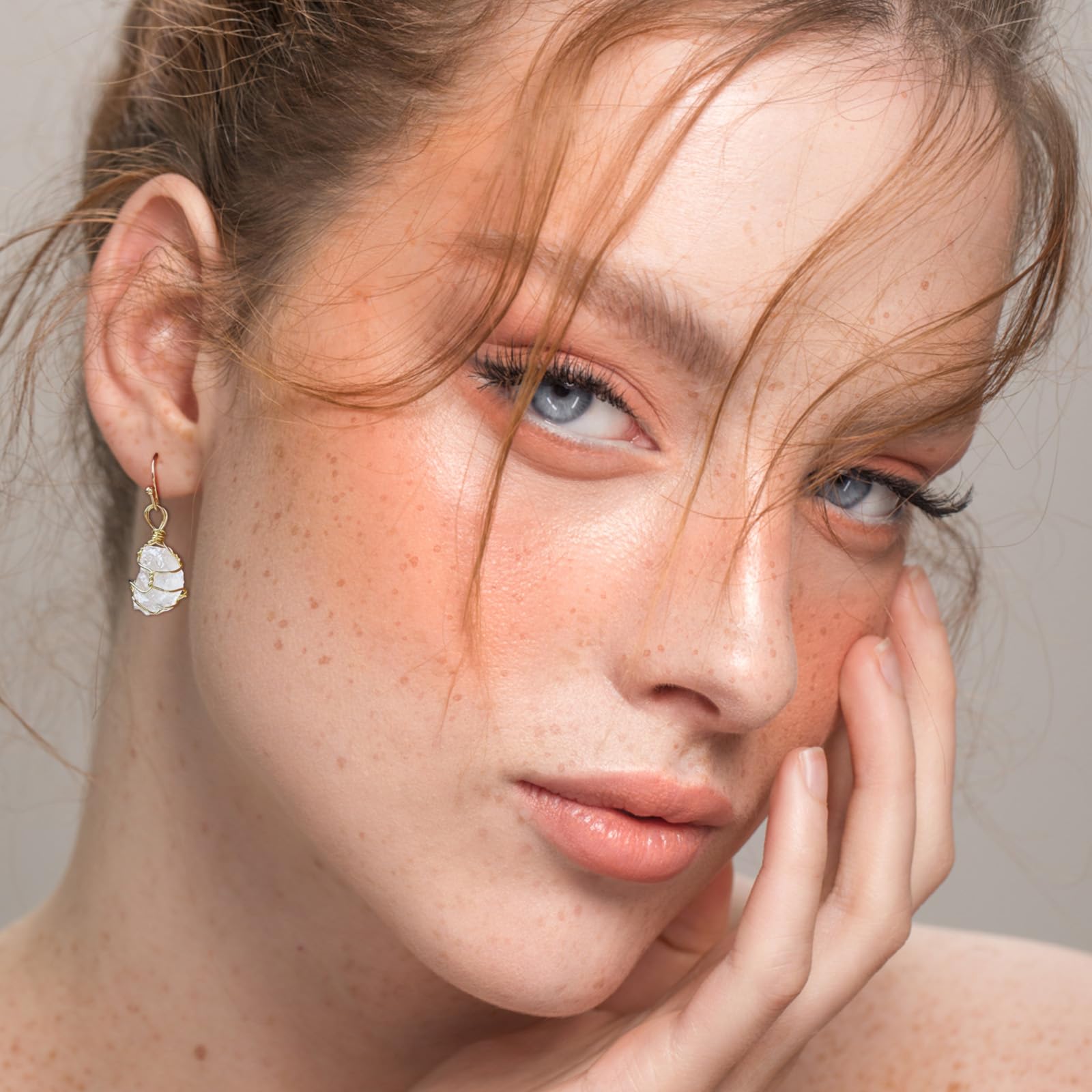 Light Pink Crystal Stone Dangle Earrings for Women Drop Handmade Earrings Rose Quartz Natural Stone Earrings Healing Crystal Earrings