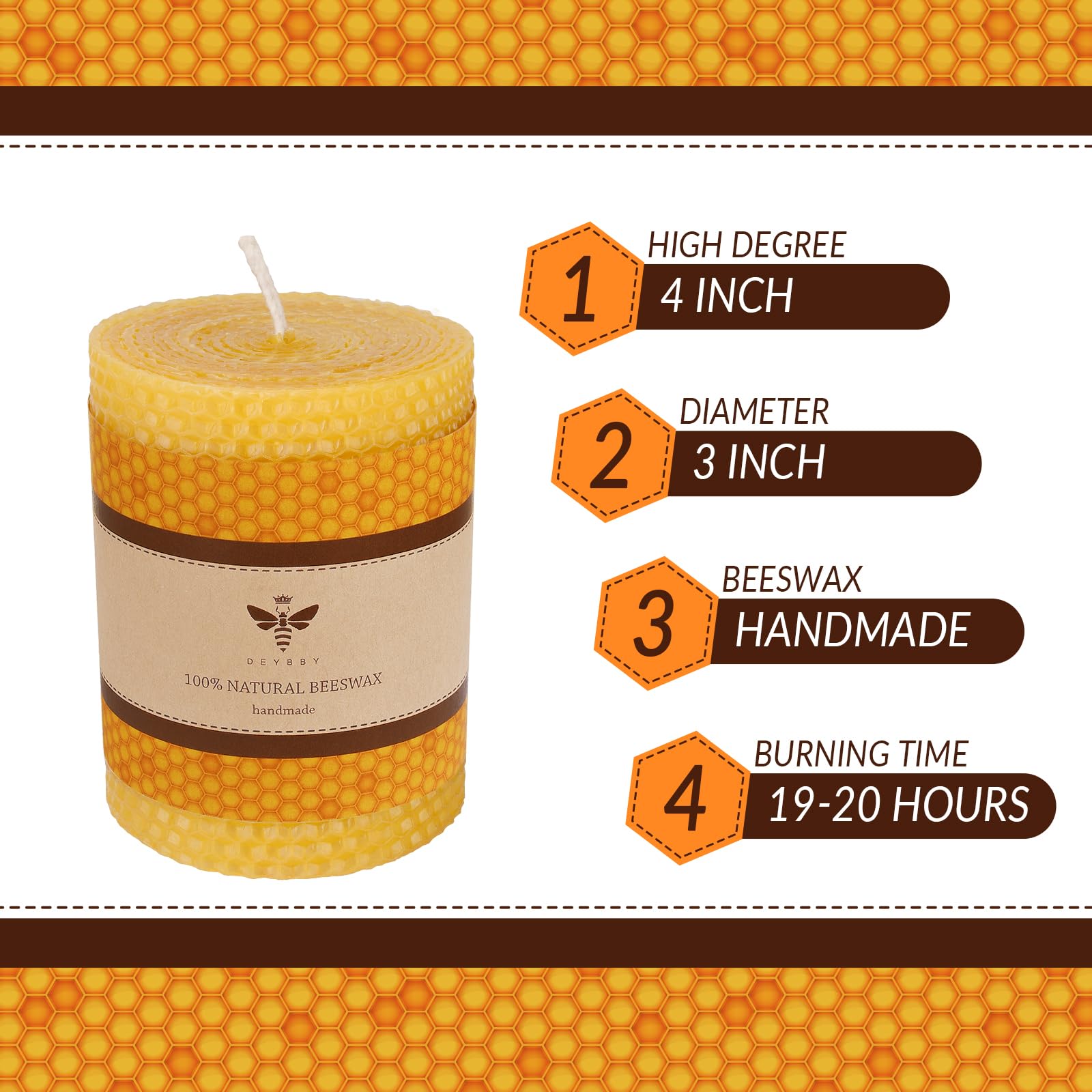 Beeswax Pillar Candle - Handmade Pure Beeswax Rolled Candle for Gift & Home Decor (3×4 in)