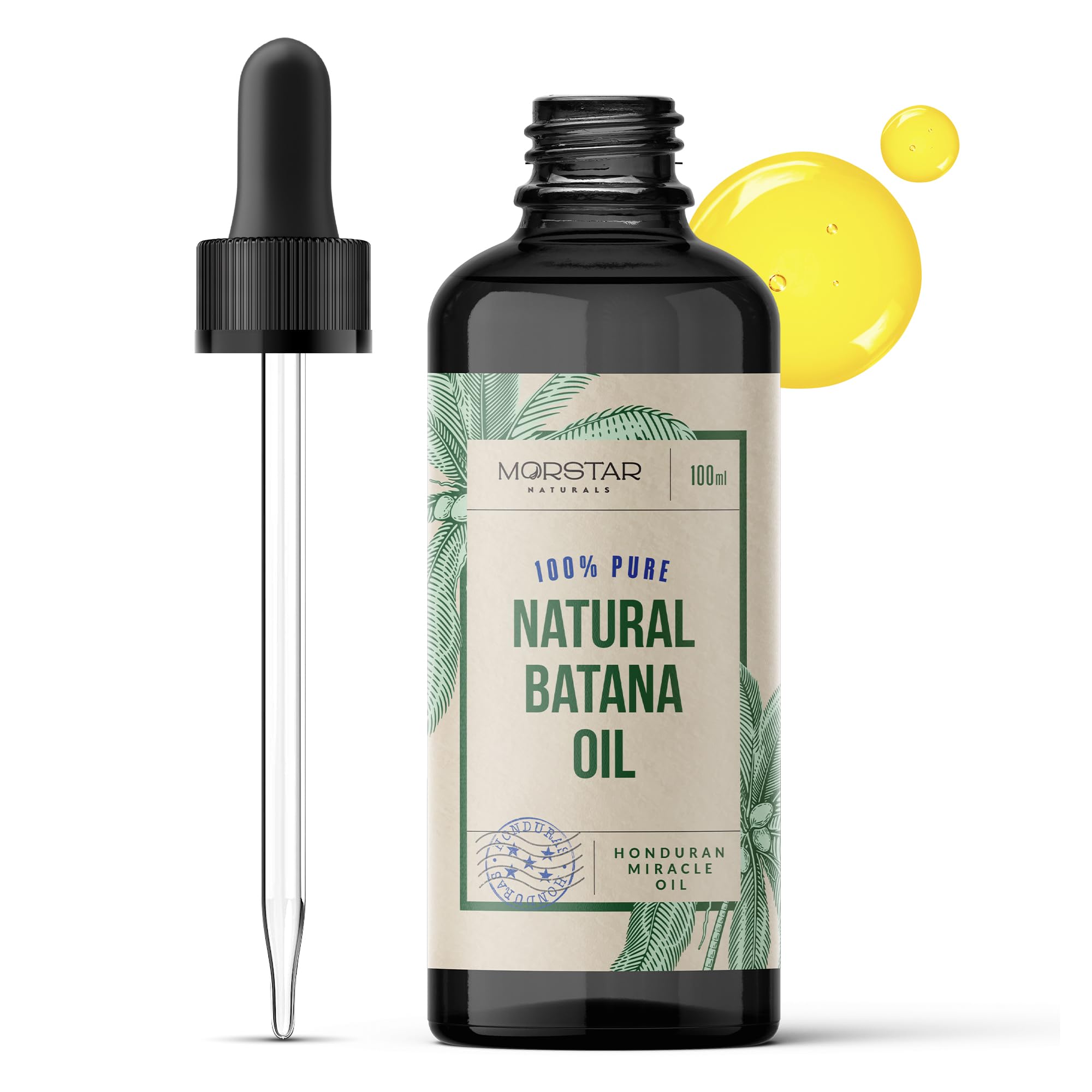 Morstar Raw Batana Oil for Hair Growth: 100% Pure - Dr. Sebi Batana Oil from Honduras Unrefined Promotes Hair thickness for Men & Women 3.4 OZ