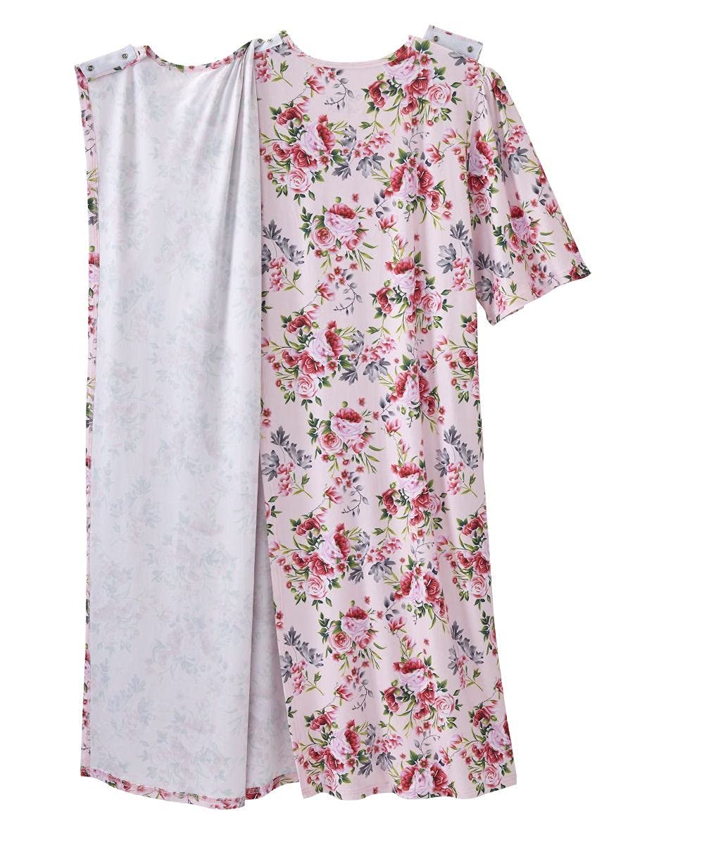 Silverts Hospital Gowns for Women Open Back, Night Gowns for Elderly Women, Adaptive Clothing for Seniors, Hospice Care Supplies, Hospital Robe, Old Lady Dress - Bloom SMA