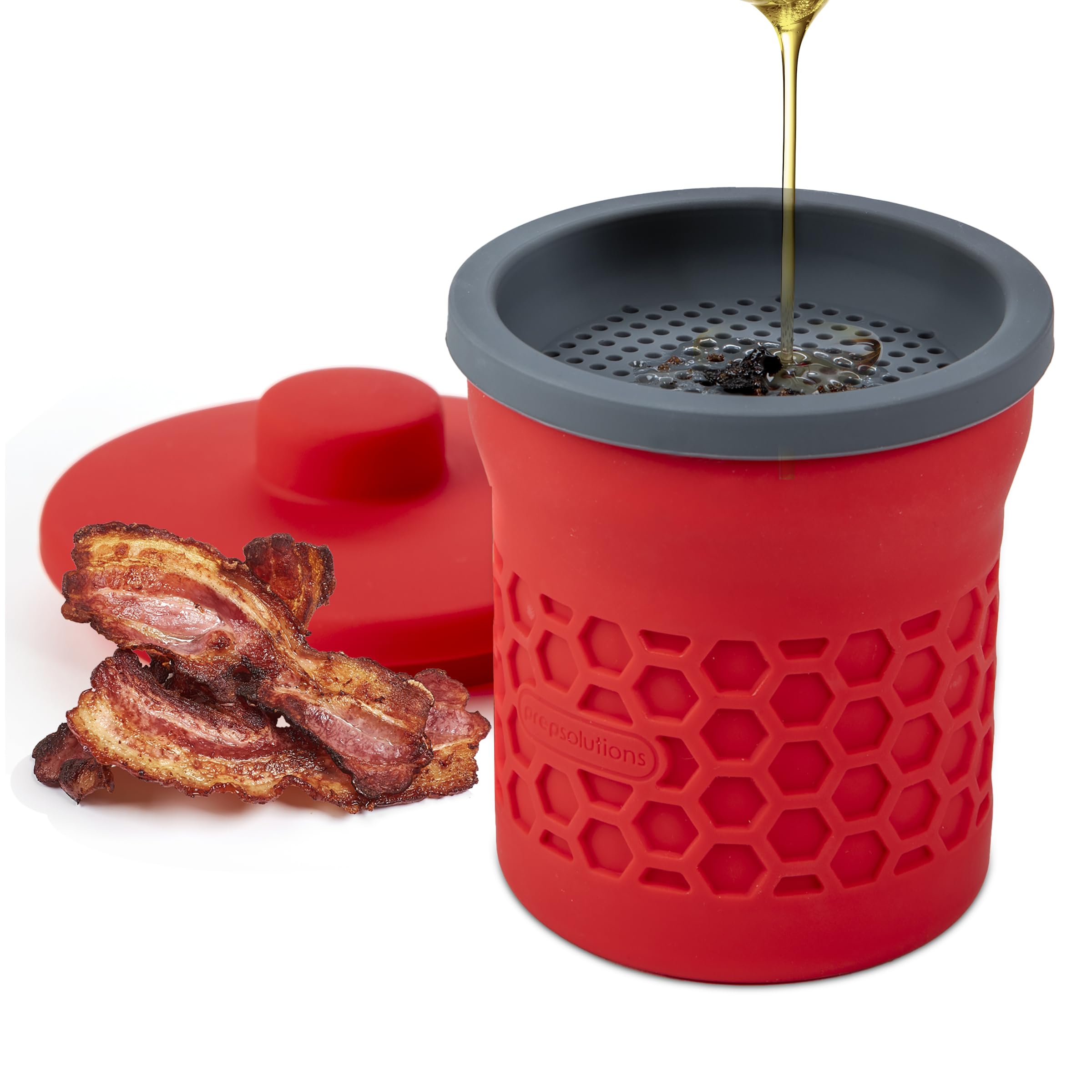 Prep Solutions Heat-Resistant Silicone Grease Strainer & Keeper - 2 Cup Capacity, Red