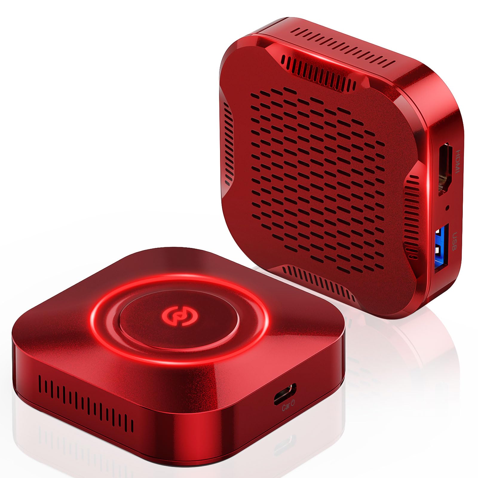 CarPlay AI Box 2.0, Red CarPlay Box Streaming Supports NetfIix/YouTube/Tiktok, Apple CarPlay/Android Auto Wireless Adapter Newest, Wireless CarPlay Adapter for Factory Wired CarPlay Cars Gift