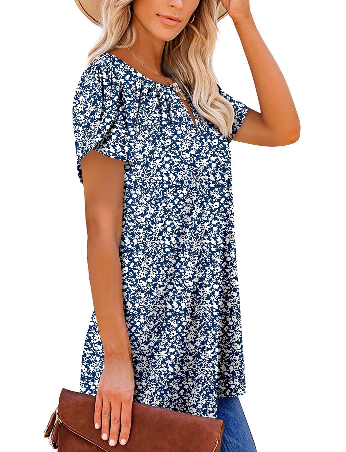 BETTE BOUTIK tshirts shirts for women petal short sleeve v neck summer tunics for women plus size womens tunic tops DenseDBlue X-Large