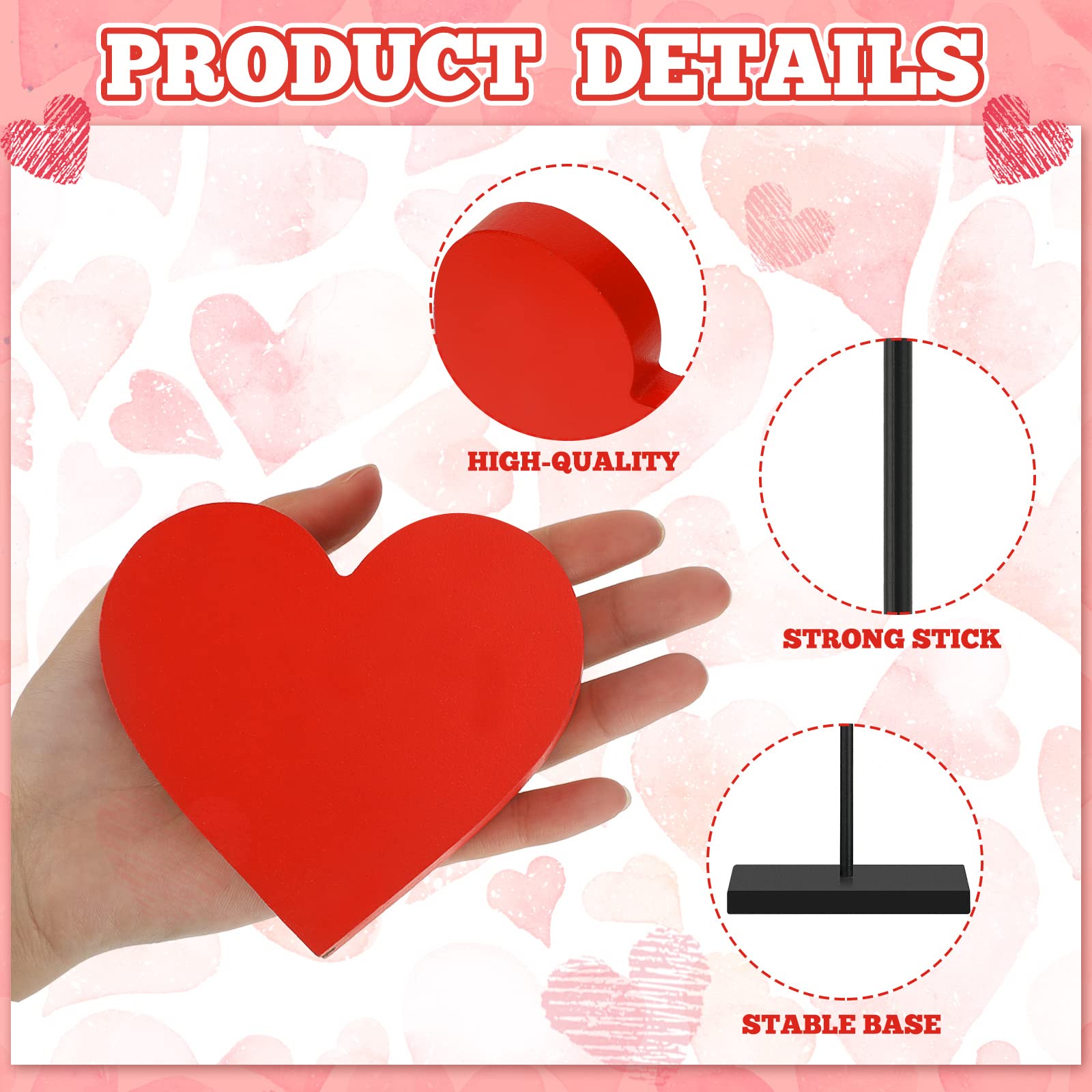 Spiareal 3 Pcs Valentine's Day Heart Wooden Sign Heart Shape Tall Standing Table Sign Love Decor Valentine's Day Wooden Signs for Home Farmhouse Table Centerpiece Decorations(Classic)