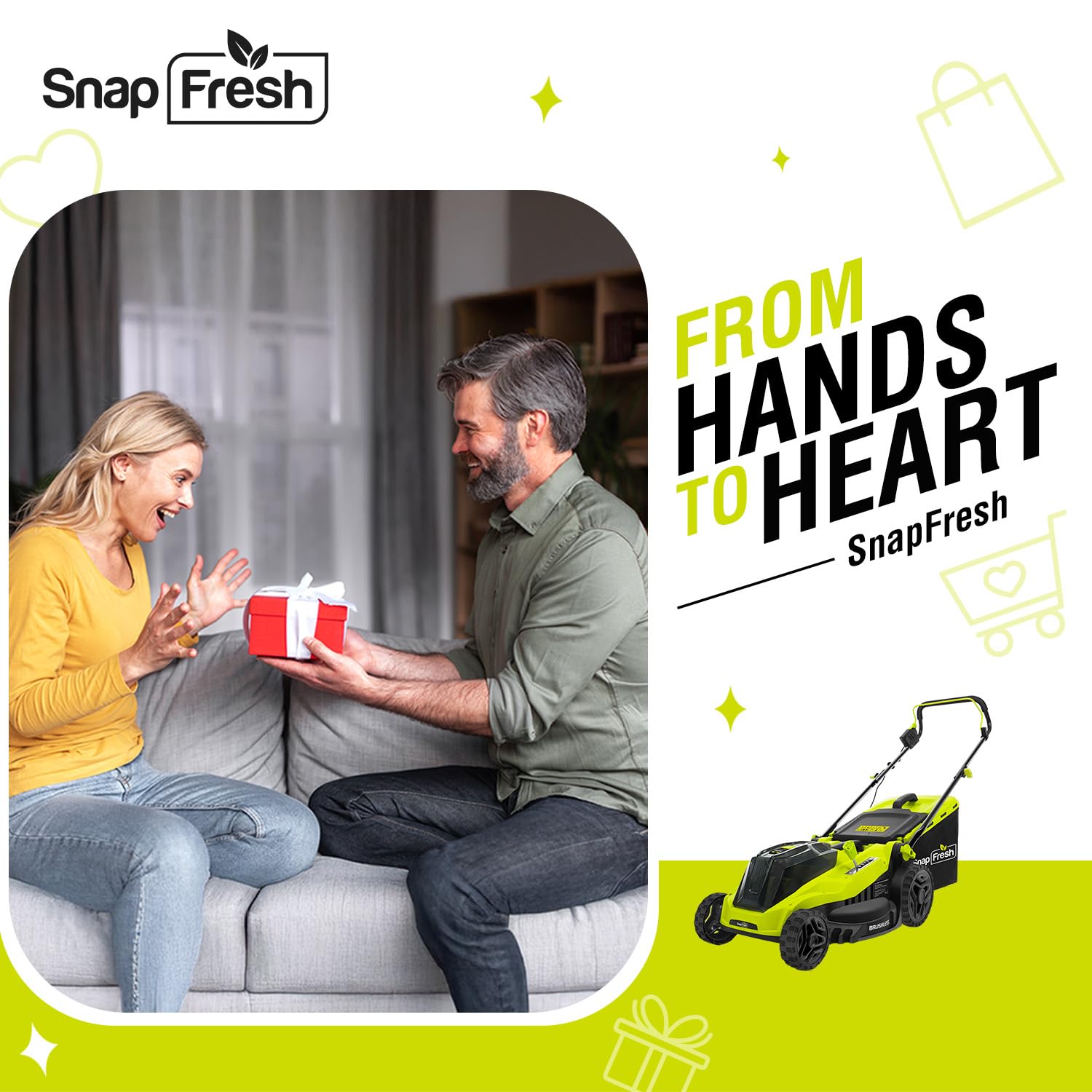 SnapFresh Electric Lawn Mower Cordless - 40V (2 x 20V) 16” Brushless Push Lawn Mowers with 4.0Ah Battery x 2 and Fast Charger Included - Battery Operated Lawn Mower with Bagger