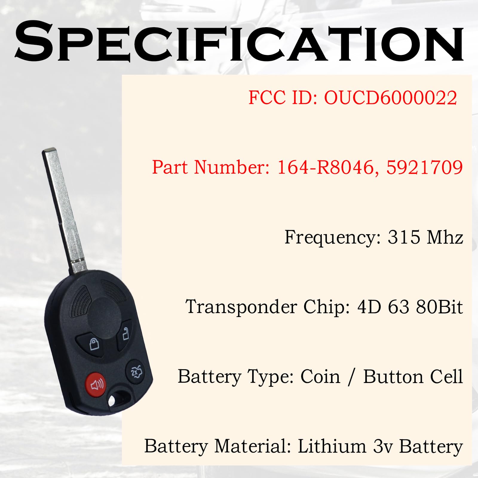 SUPALAND Keyless Entry Remote Control Head Key Fob Replacement Fits for Ford Focus 2012 2013 2014 2015 2016 2017 2018 2019 C-MAX Escape Fiesta 2015-2018 Transit Connect 164-R8046 OUCD6000022