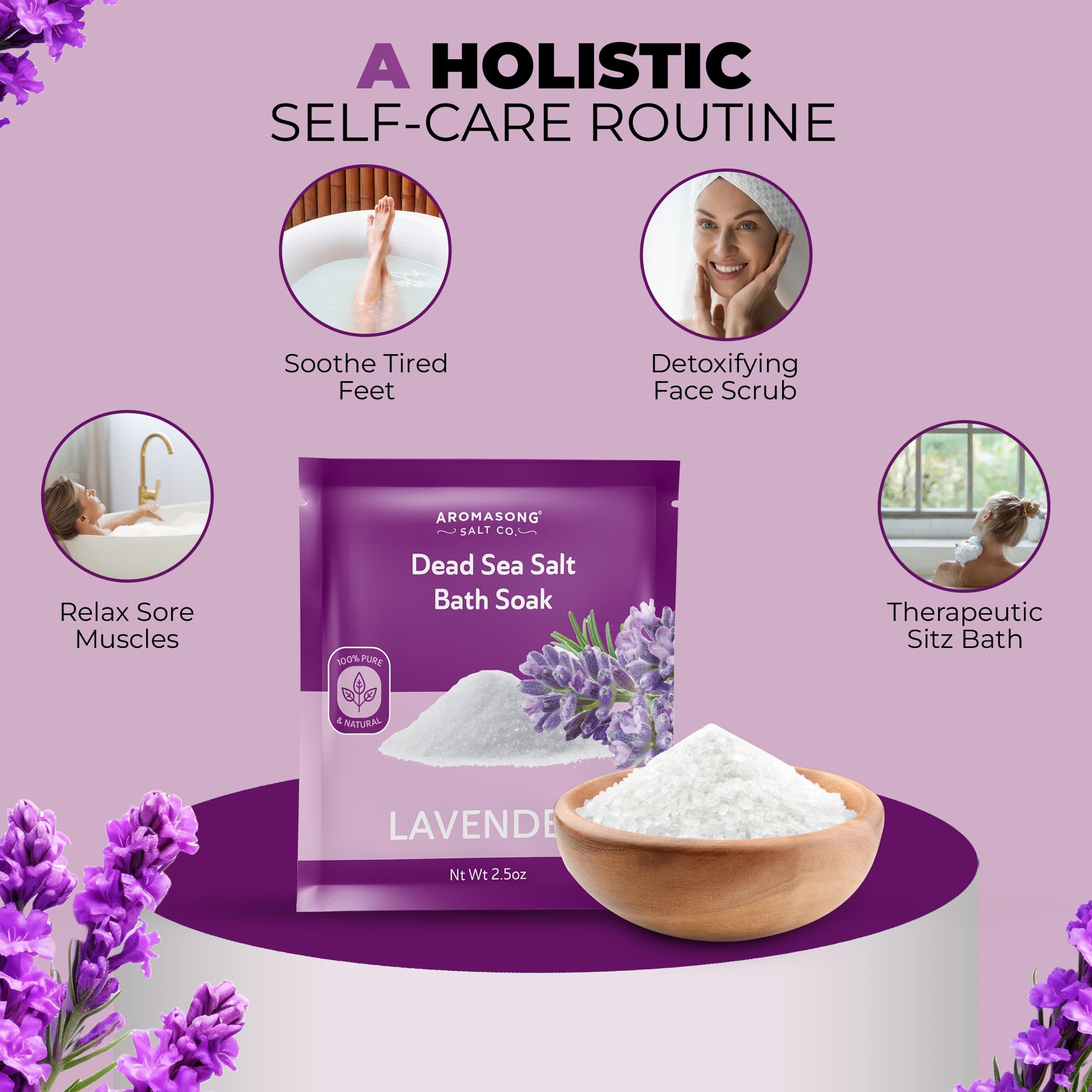 Aromasong Unscented Dead Sea Bath Soak 14 oz + Lavender Dead Sea Salt 2.5 oz Bundle – Mineral-Rich Relaxation, Skin Softening & Aromatherapy for Home Spa and Foot Soaks
