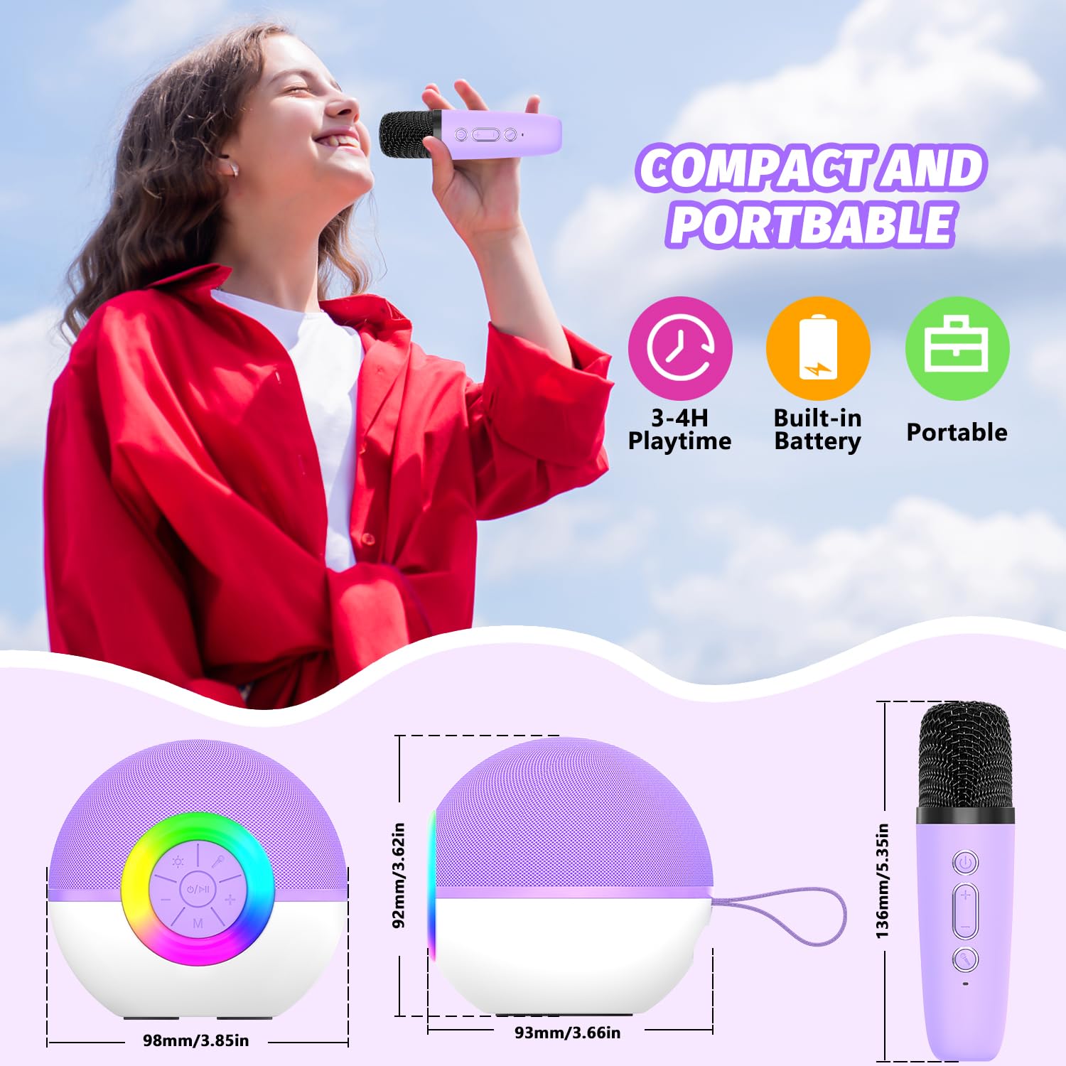 Mgaolo Mini Karaoke Machine for Kids Adults,Portable Bluetooth Speaker with 2 Wireless Microphones,Gift Toys with MP3 Player for Boys Girls 3-12 Year Old Birthday Family Home Party Present (Purple)