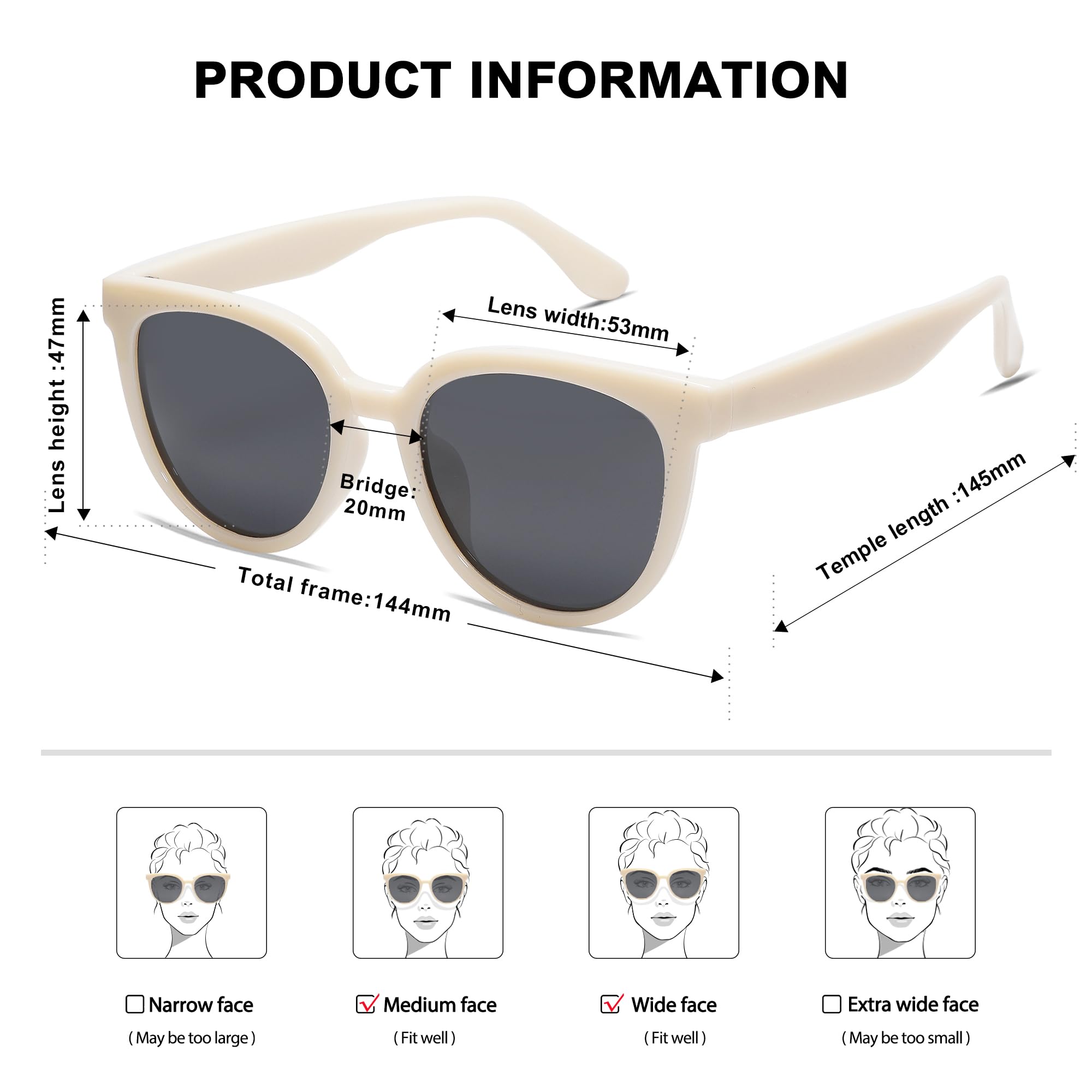 SOJOS Trendy Cat Eye Round Polarized Sunglasses for Women Fashion UV Protection Sunnies Sunglasses SJ2175, Beige Frame/Grey Lens