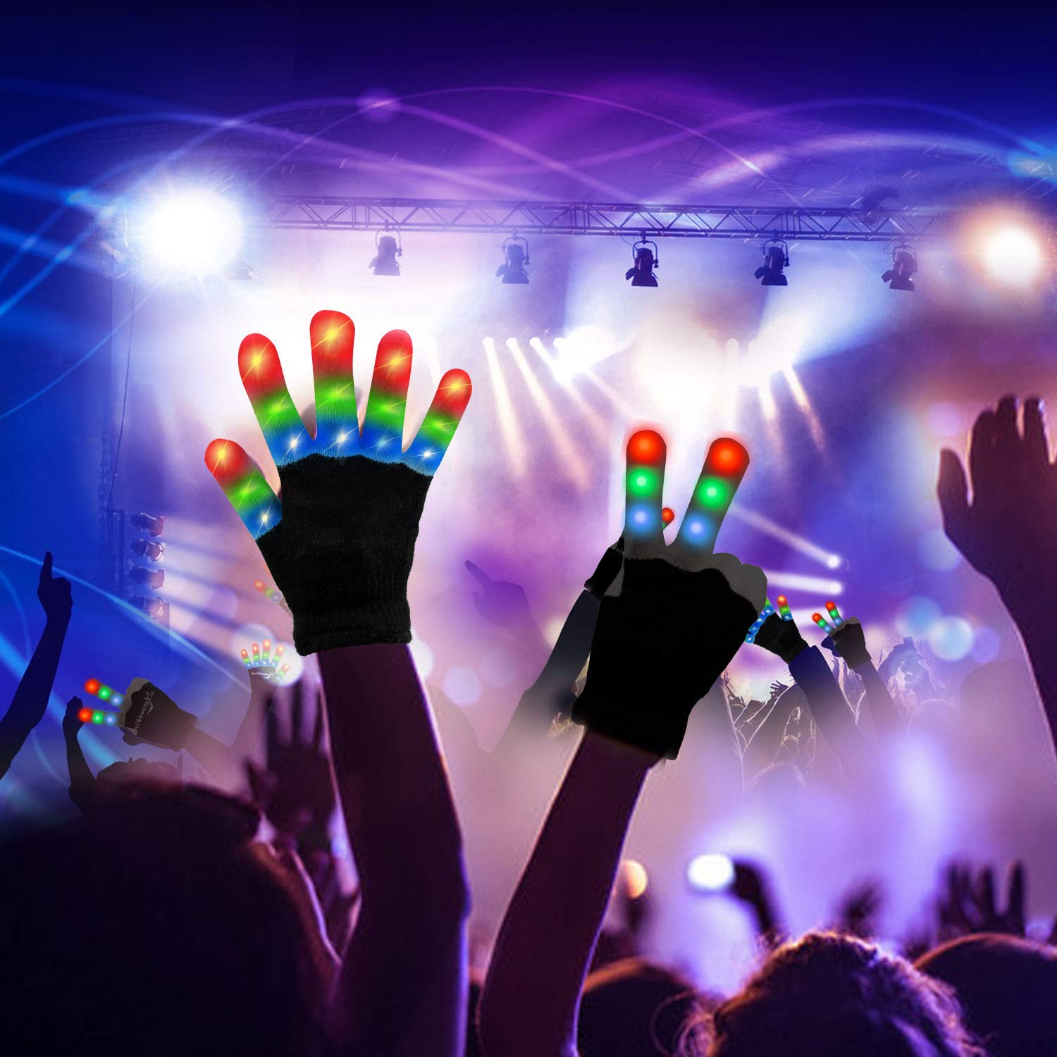 WEICHUANGXIN LED Gloves,Cool Toys Kids Christmas Gifts Light Up Gloves Finger Lights Flashing LED Gloves Colorful Flashing Gloves Kids Toys for Christmas Halloween Party Favors,Gifts(S)