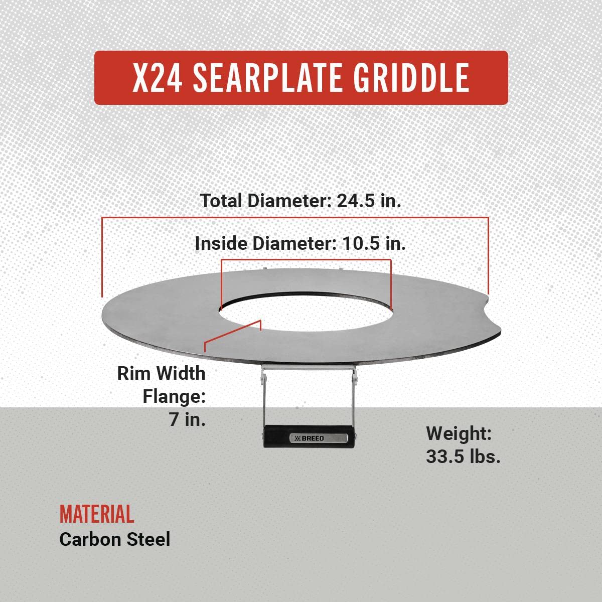 Breeo SearPlate Griddle X24 - Compatible with X Series 24 Smokeless Fire Pit - Outdoor Searing Grill - Durable Flat Top Griddle - Carbon Steel Searing Surface, USA Made - Live-Fire Cooking Accessory