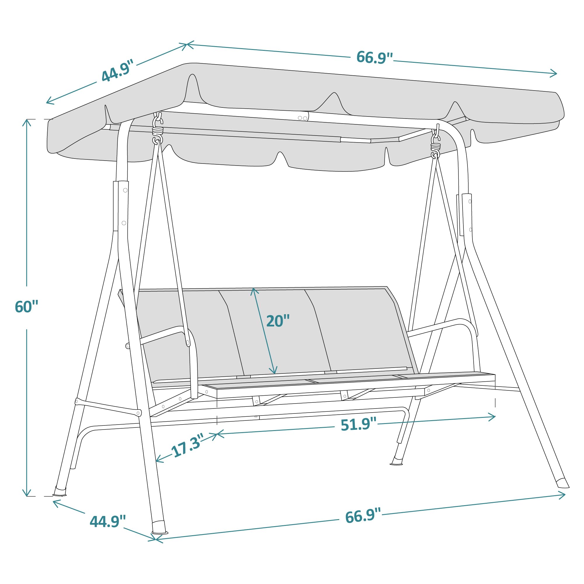 MCombo Outdoor Patio Canopy Swing Chair 3-Person, Steel Frame Textilence Seats Swing Glider, 4507 (Green)