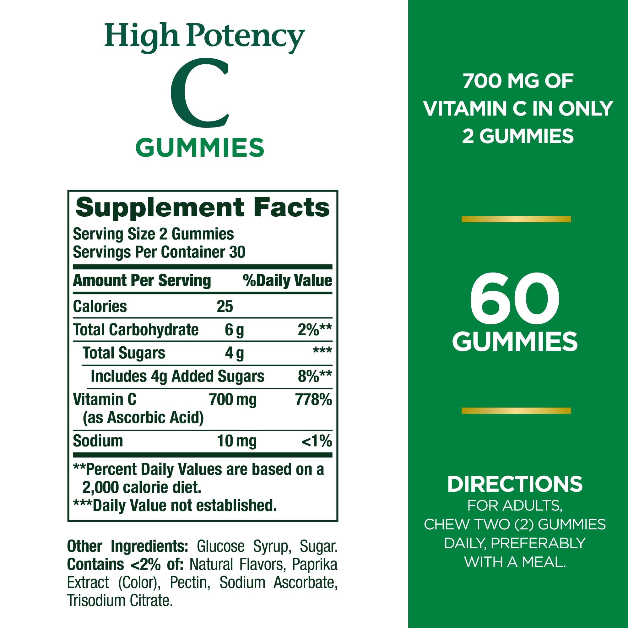 Nature's Bounty High Potency Vitamin C Gummies, Immune Support Supplement, 700mg, Orange Flavor, 60 Count