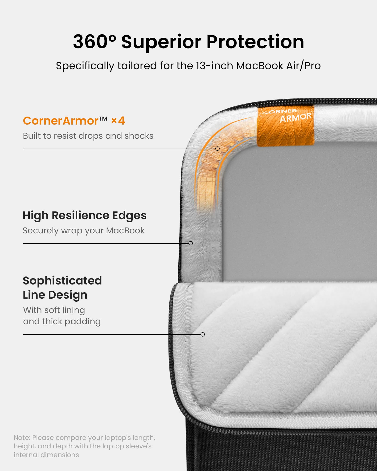 tomtoc 360° Protective Laptop Sleeve for 13-inch New MacBook Air M5/A3449 (2026) M4/A3240, M3/A3113, M2/A2681, M1/A2337, Water-Resistant Computer Case Bag Fits 13" MacBook Neo A18 & MacBook Pro M2/M1