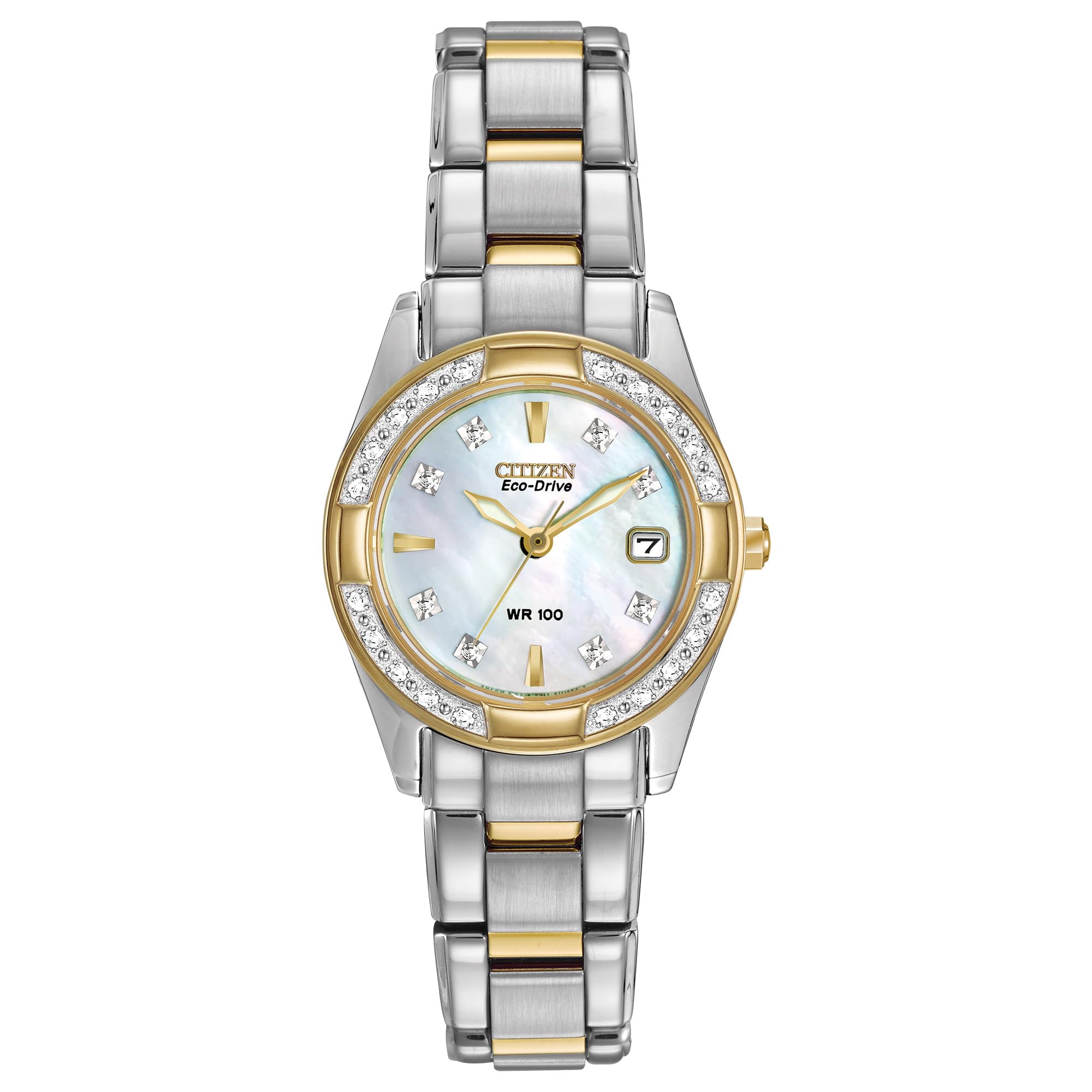 Citizen Women's Eco-Drive Dress Classic Diamond Watch in Two-Tone Stainless Steel, Mother of Pearl Dial (Model: EW1824-57D)