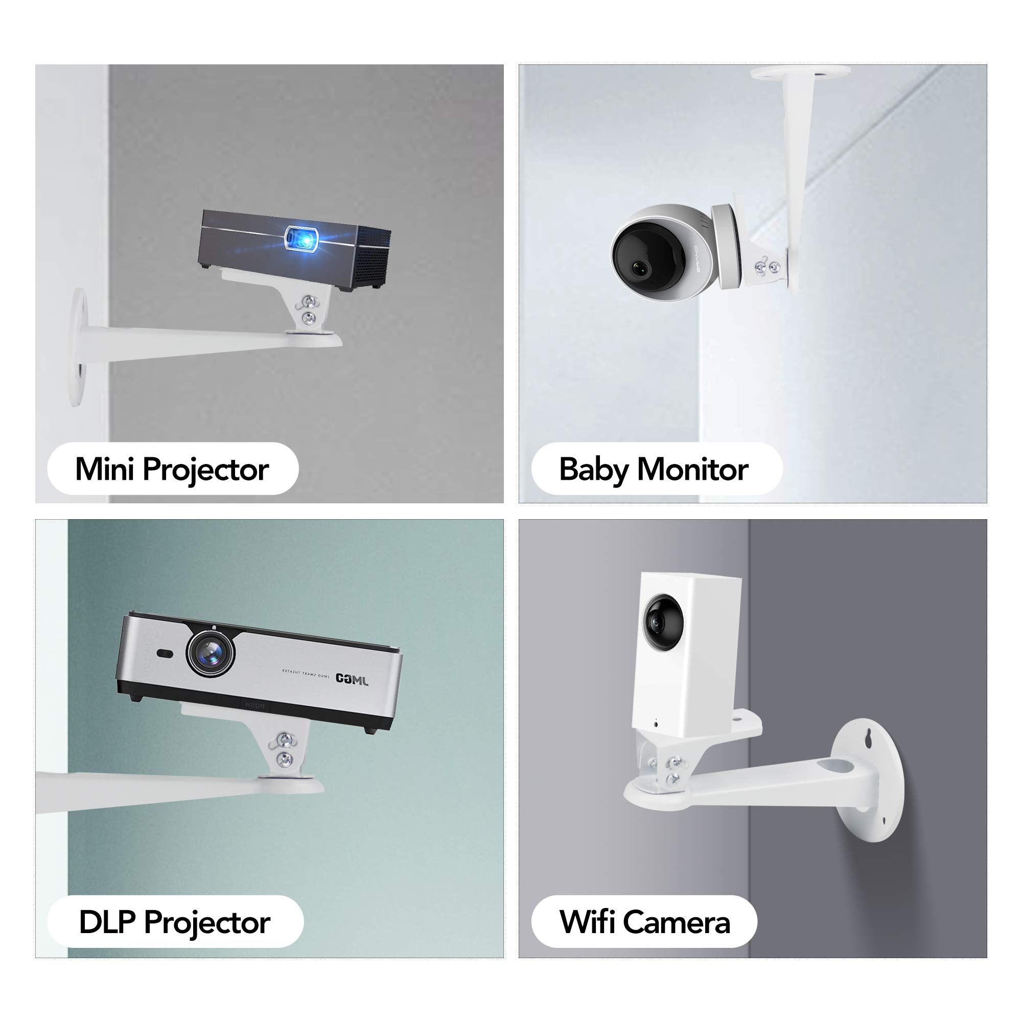 Drsn Mini Projector Wall Mount/Projector Hanger/CCTV Security Camera Housing Mounting Bracket(White) - for CCTV/Camera/Projector/Webcam - with Load 11 lbs Length 7.8 inch - Rotation 360° (White)