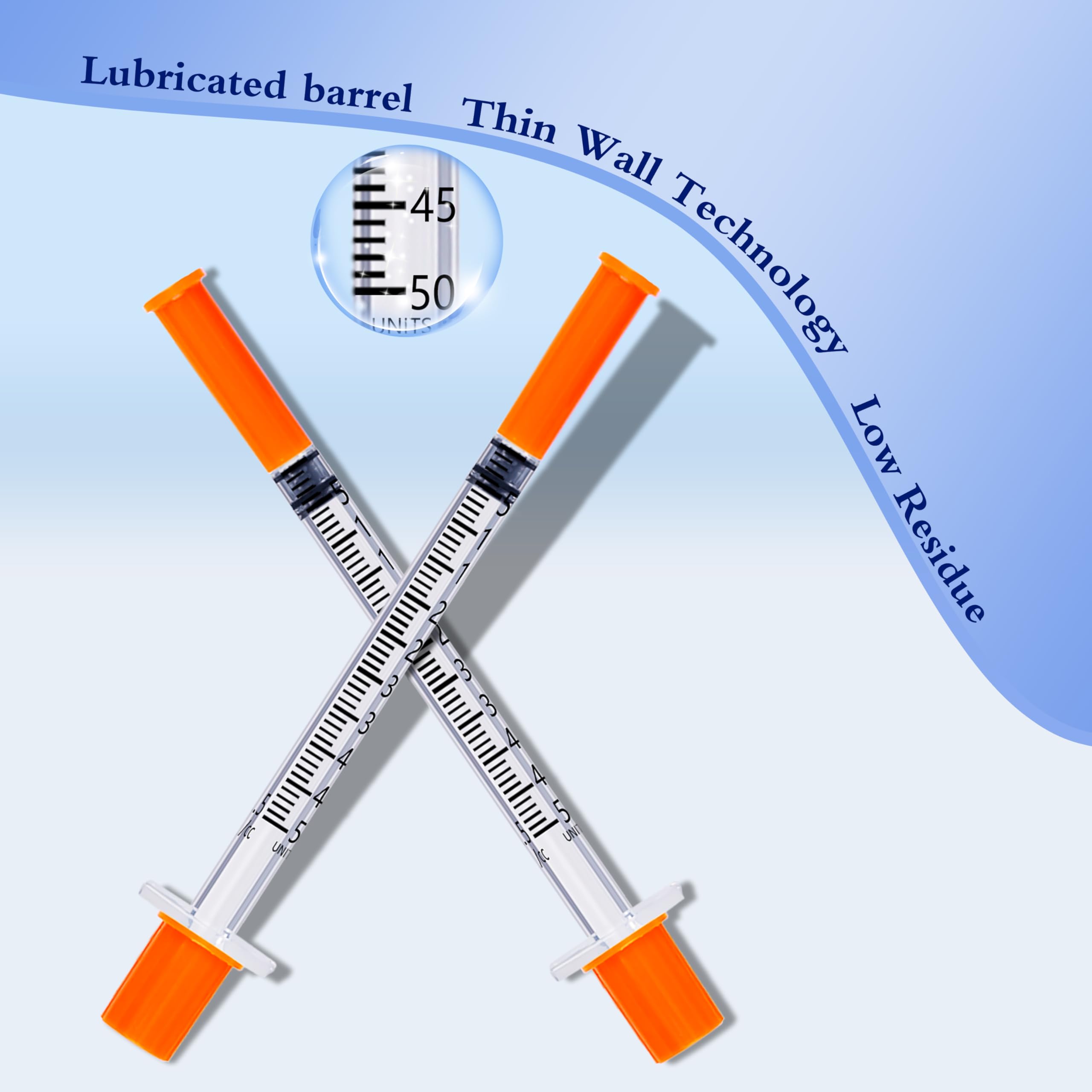 U-100 Syringe 0.5ml/cc 31G 5/16" 8mm Scientific Lab Syringes, Pack of 100, Disposable Individual Package