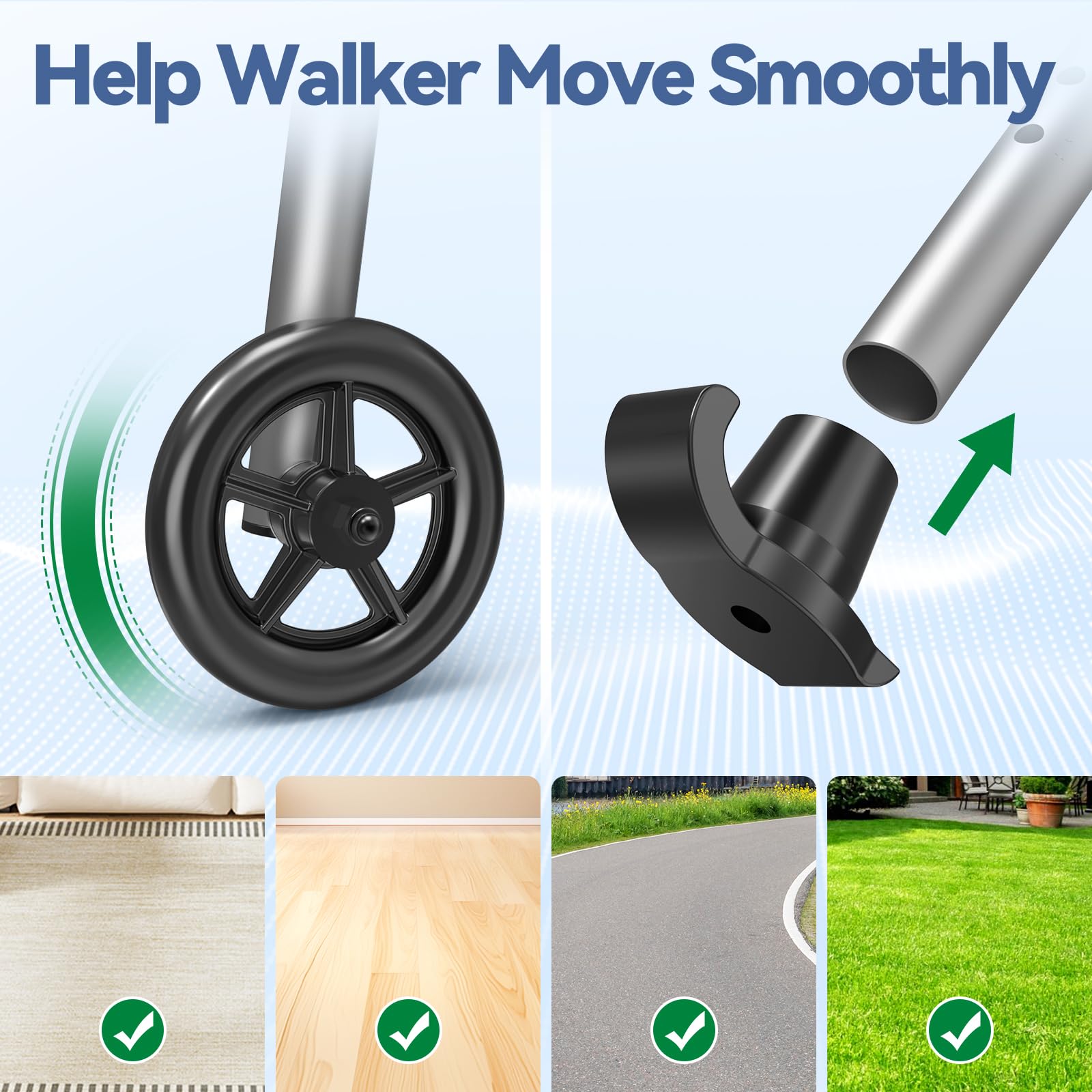 Loyoda Folding Walker with Basket and Glide Skis, 5" Wheels Lightweight Walkers for Seniors and Adults, Supports Up to 350 Pounds, Adjustable Height, Compact Standard Walker