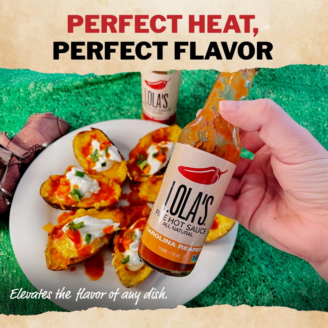 Lola’s Carolina Reaper Hot Sauce | Made with Red Jalapenos & Carolina Reaper Peppers | 0 Calories, 0g Fat, Low Sodium | All-Natural, Keto, Gluten-Free | 5 Fl Oz (Pack of 1)