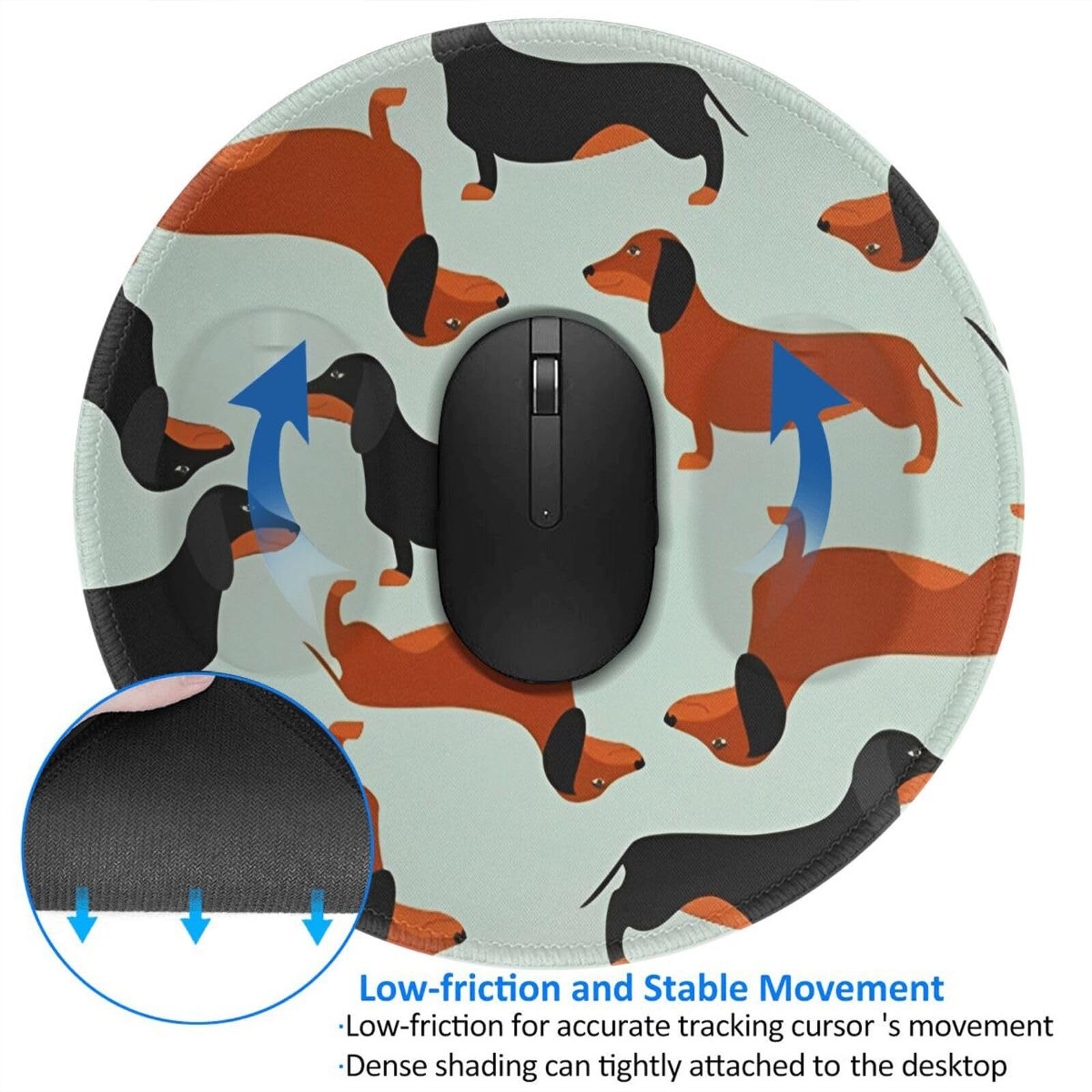 Mouse Pad Dachshund Cute Dog Mouse Pad with Non-Slip Rubber Base Round Gaming Pads Mousepad Mouse Mat for Computer Office Desk Accessories