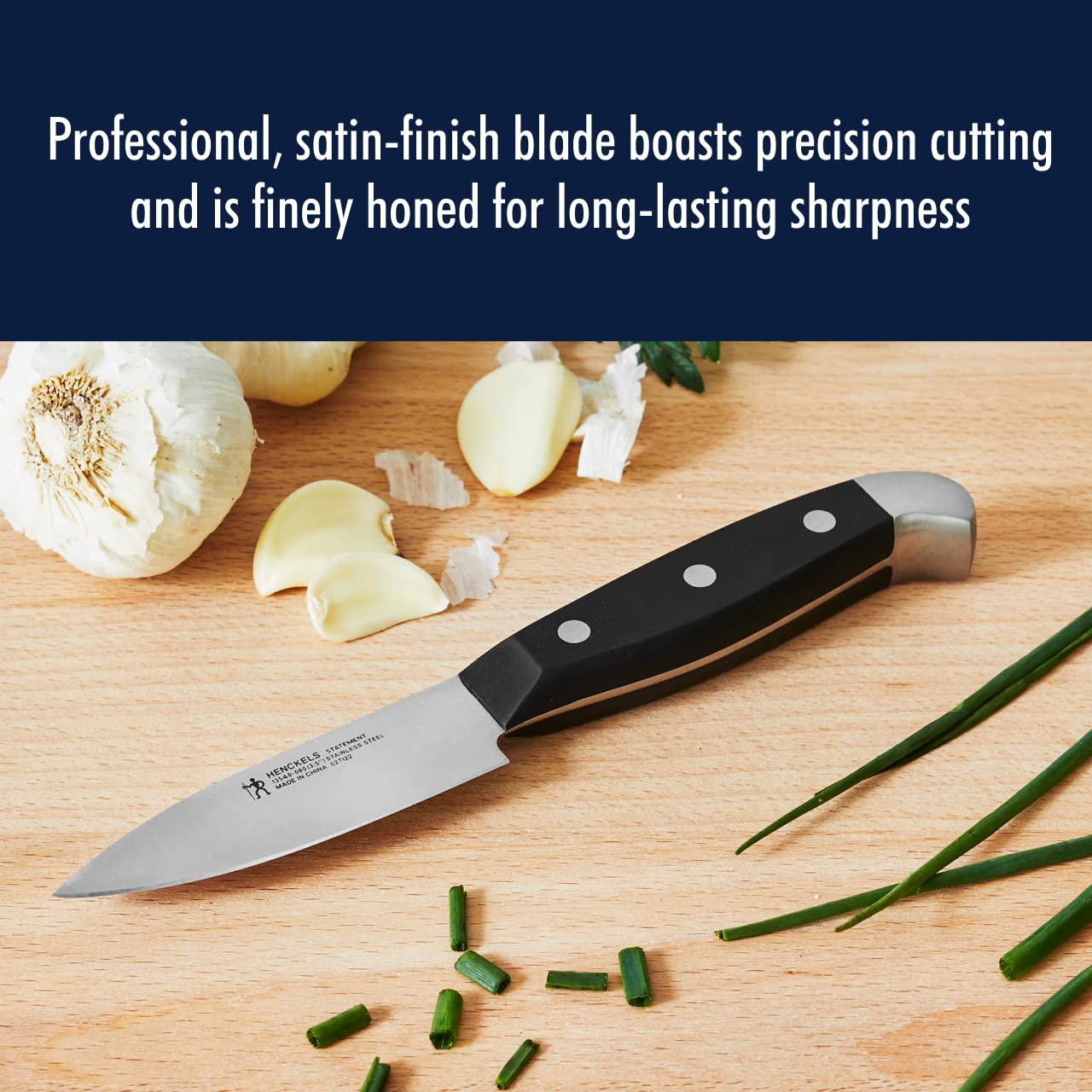 HENCKELS Statement Razor-Sharp 3-inch Compact Chef Knife, German Engineered Informed by 100+ Years of Mastery, Black/Stainless Steel