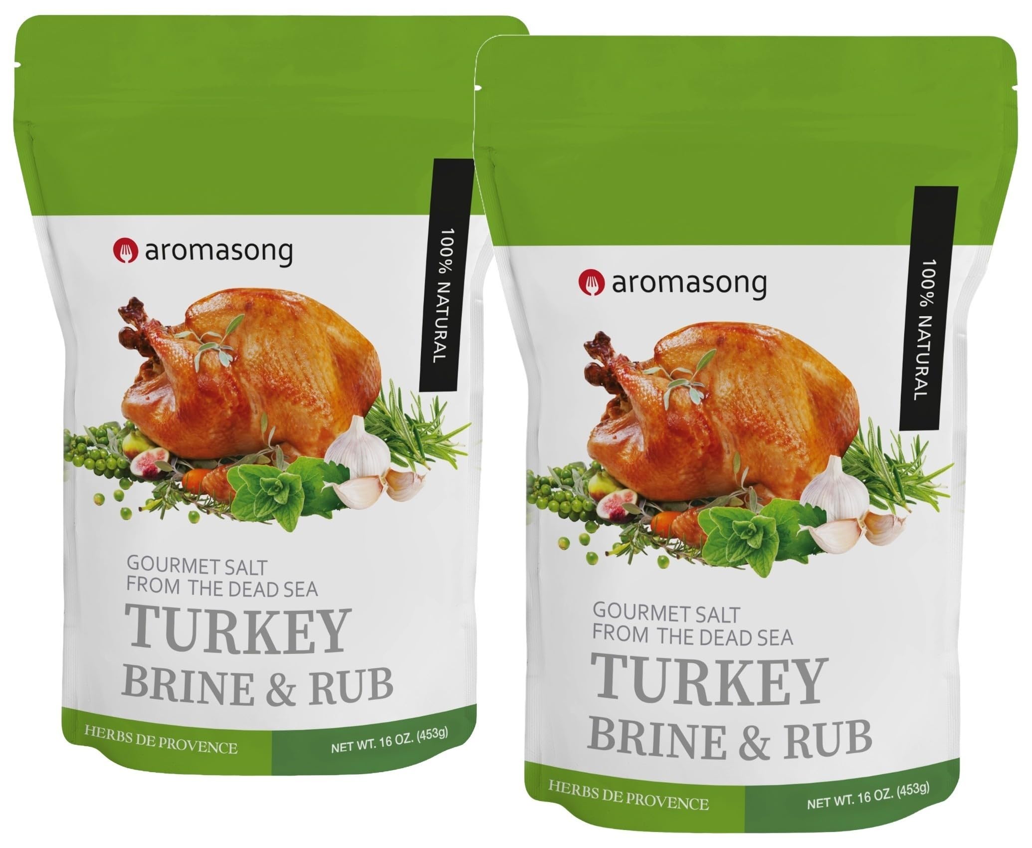 Aromasong Turkey Brine - 100% Natural - 1 LB Pack of 2 - For Wet & Dry Brining. (Herbs De Provence seasoning) for Whole, Smoked, Oven-Roasted or Fried Turkey - Made in USA