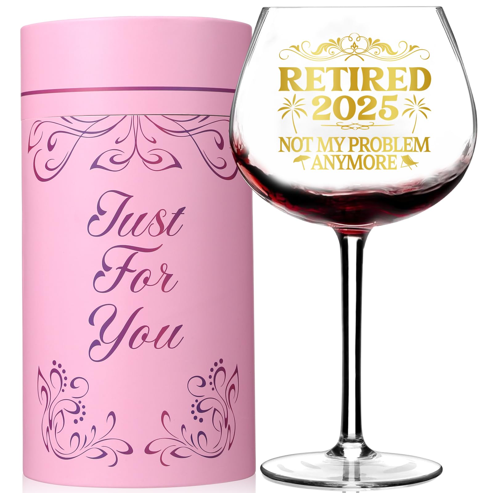 Retirement Wine Glasses for Women, Retirement Gifts for Woman 2025, Cool Happy Retired Party Decorations Not My Problem Anymore, for Her Coworker Mom Grandma Sister Woman Boss Colleague 20 Oz