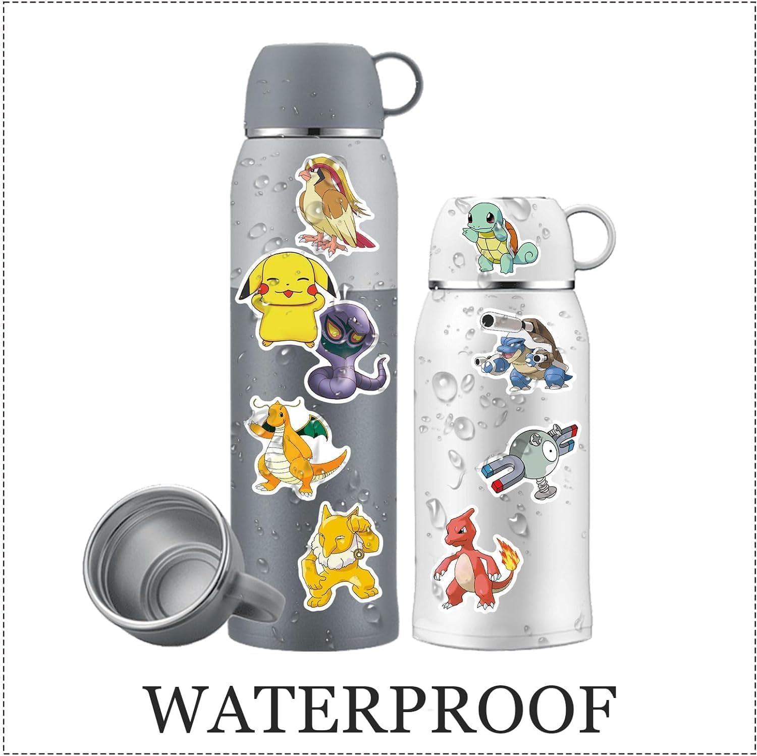 100 Cartoon Pokémon Stickers Waterproof & Durable Cute Decals for Perfect for Laptops, Phones, Skateboards, Luggage,Assorted Funny for Gifts, Party Favors.