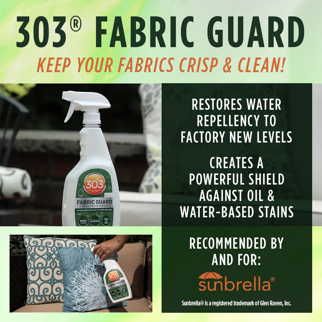 303 Products Fabric Guard - Restores Water and Stain Repellency To Factory New Levels, Simple and Easy To Use, Manufacturer Recommended, Safe For All Fabrics, 32oz (30606CSR) Packaging May Vary
