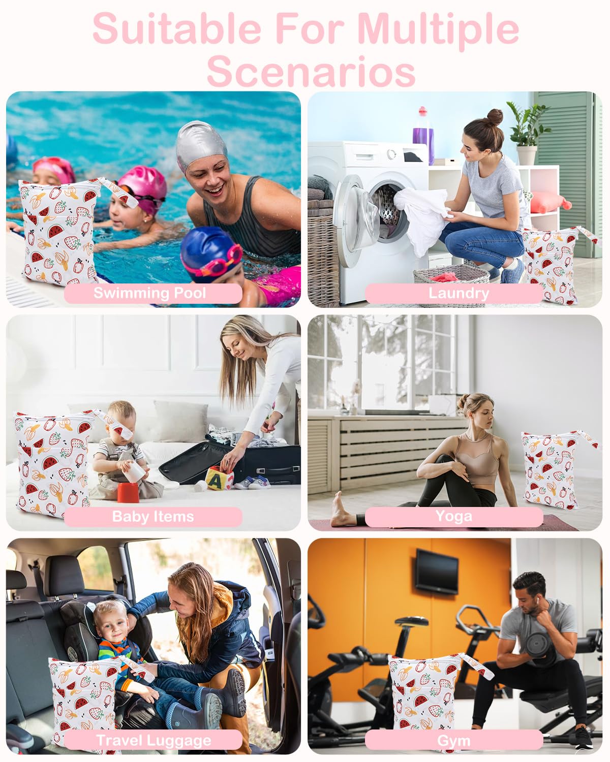 ALVA ALVABABY 2pcs Waterproof Wet Dry Bags,Reusable with Two Zippered Pockets,Baby Cloth Diaper,Travel,Beach,Pool,Daycare,Soiled Baby Items,Yoga Gym Bag,Swimsuits or Wet Clothes 2LW02