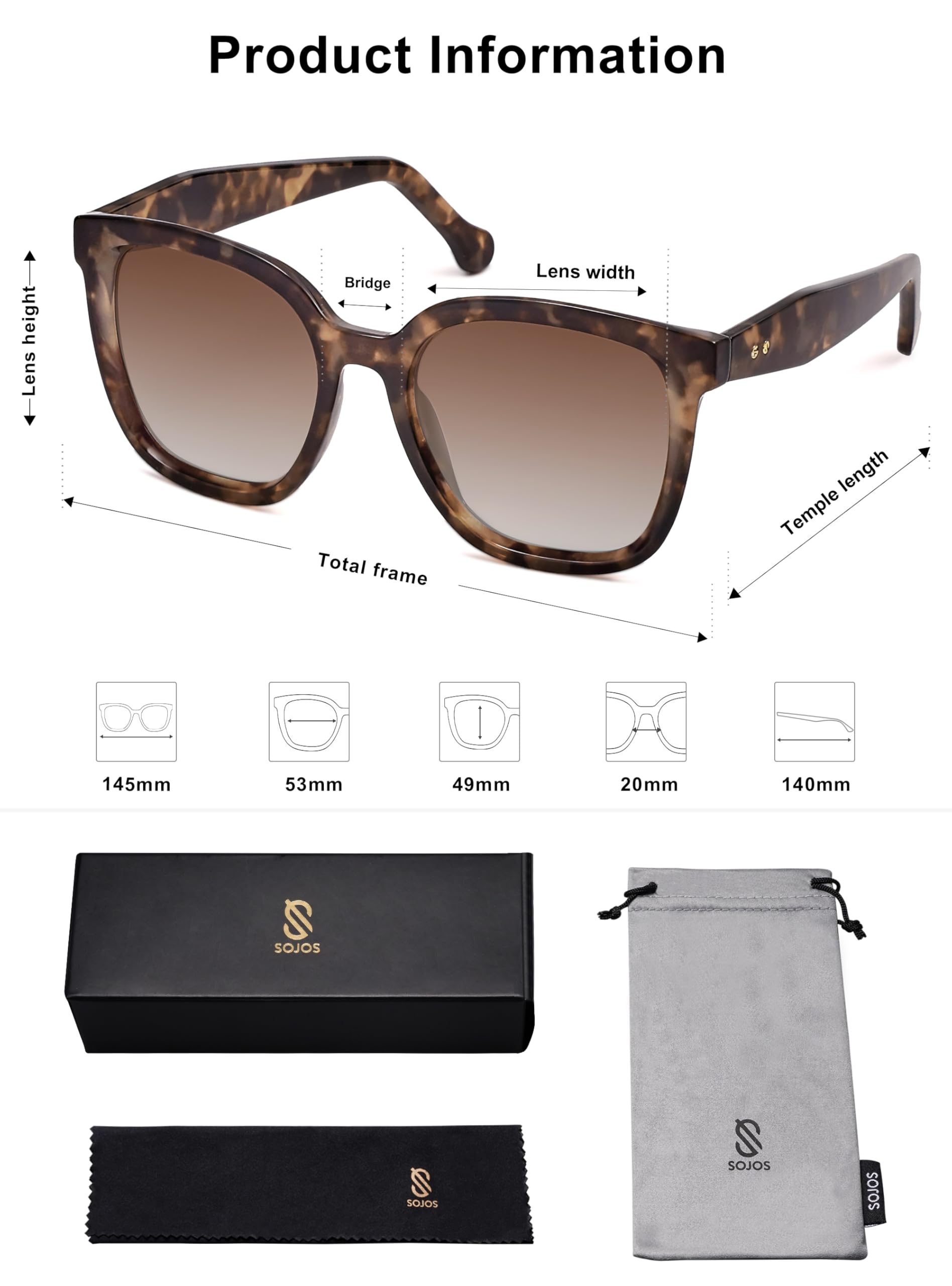 SOJOS Trendy Polarized Sunglasses for Women Classic Retro Square Womens Shade Sunnies SJ2333,Tortoise Coffee