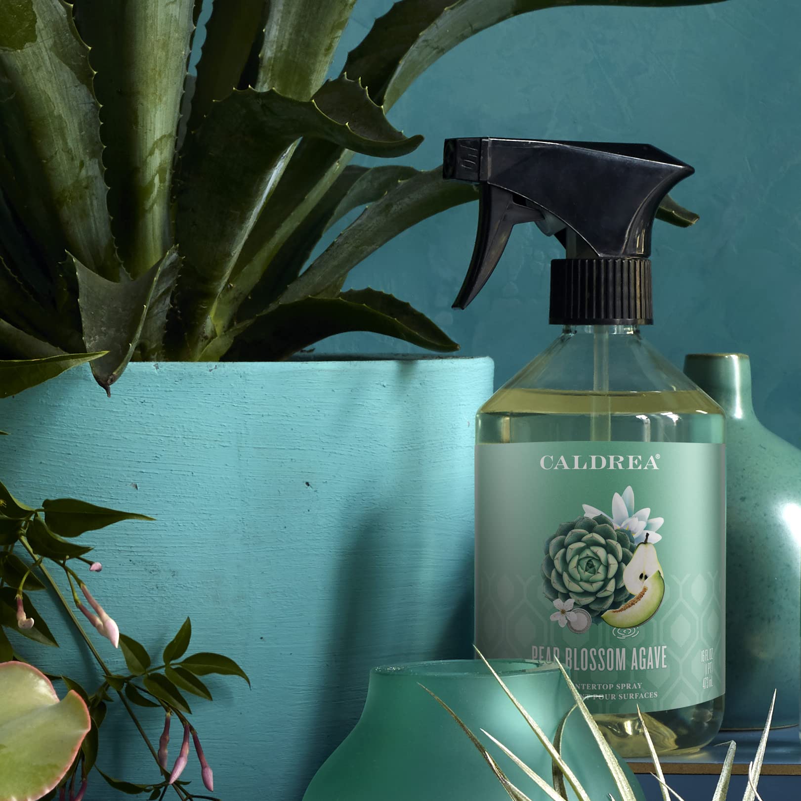 Caldrea Multi-surface CounterTop Spray Cleaner, Made With Vegetable Protein Extract, Pear Blossom Agave Scent, 16 Oz