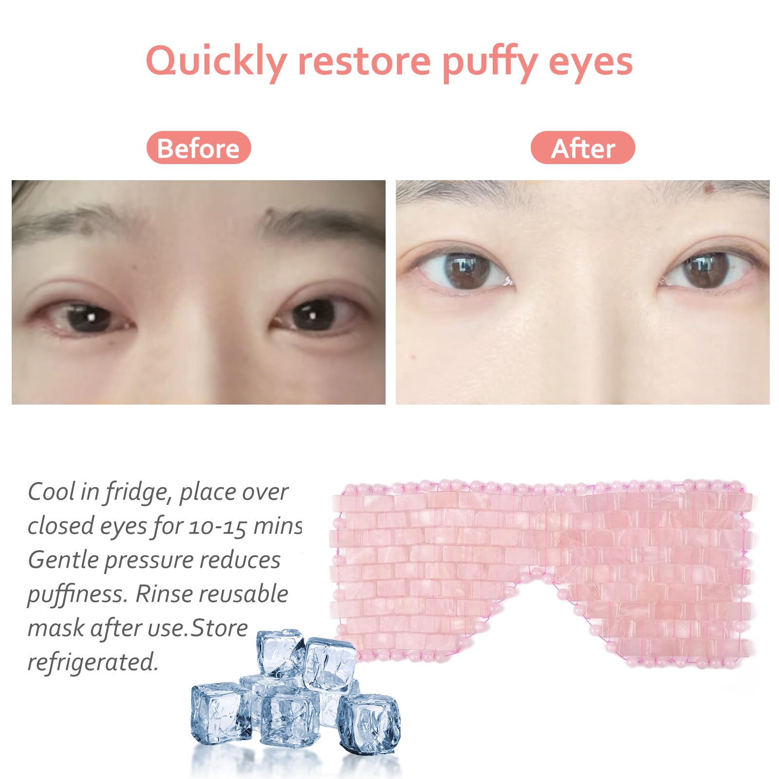 ideayard Rose Quartz Eye Mask, Natural Crystal Anti-Aging Hot or Cold Using, Eye Mask for Puffy Eyes, Dark Circles & Eye Fatigue Relief, Reusable Skin Care Sleep Mask