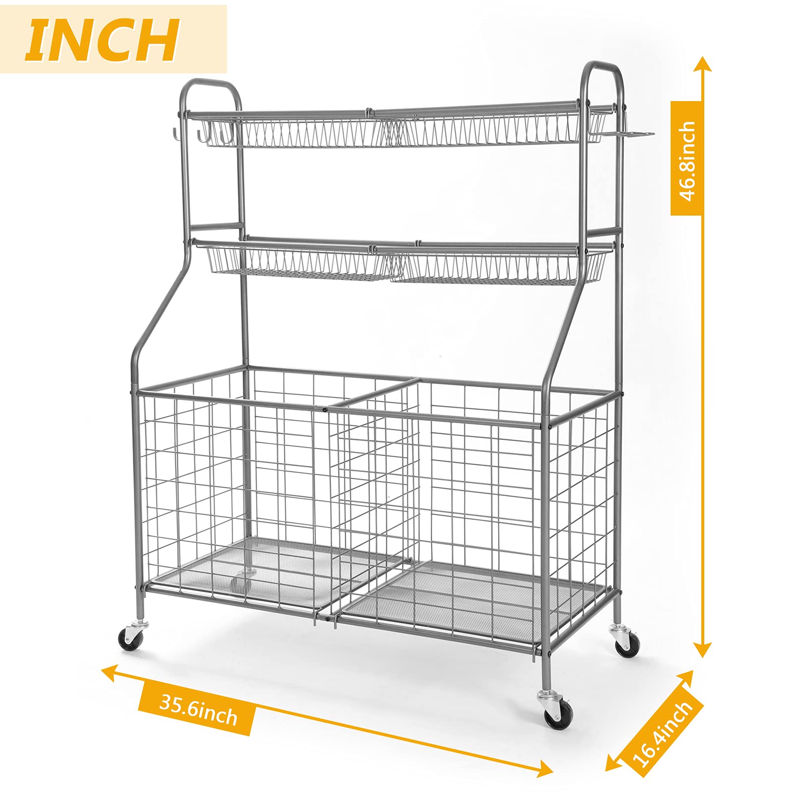 Kinghouse Garage Sports Equipment Organizer, Ball Storage Rack, Toy Storage, Nerf Gun Organization on Wheels for School, Garage, Black, Steel (Grey)