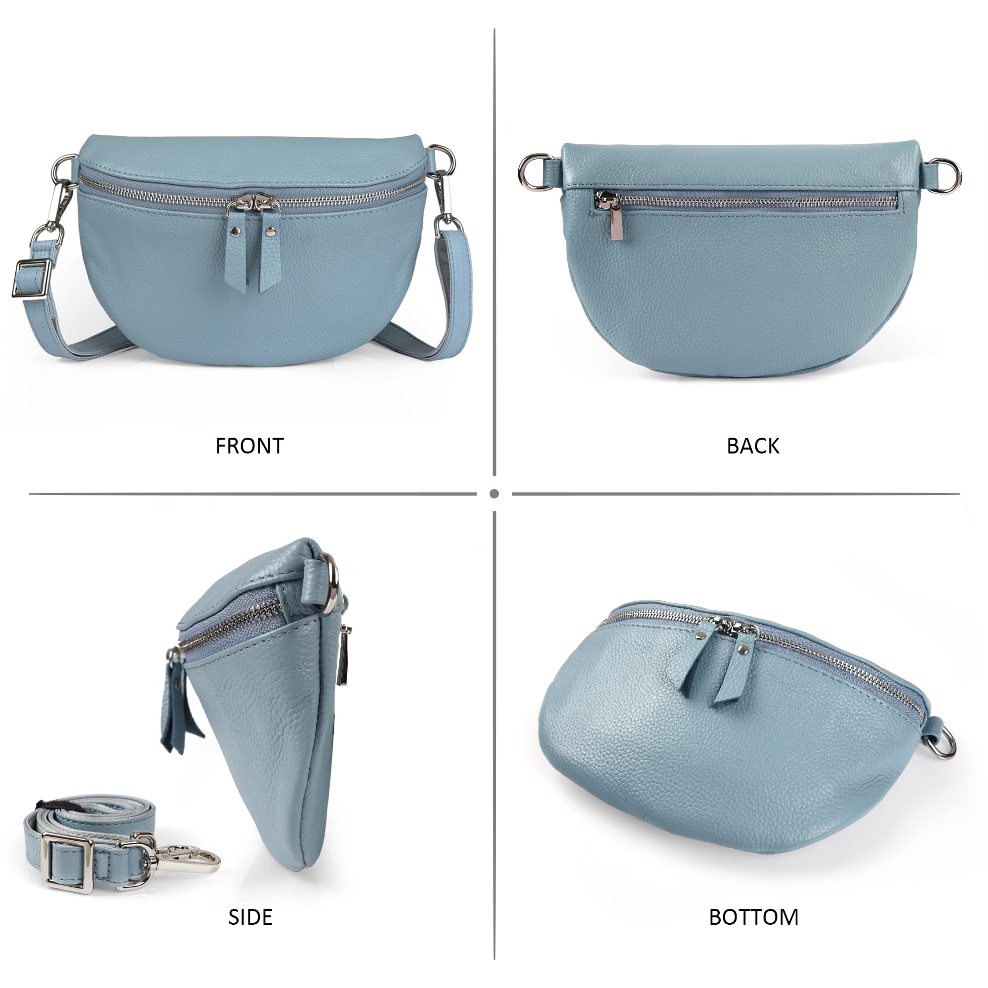 befen Small Genuine Leather Fanny Packs for Women, Cross Body Belt Bag Cell Phone Purse for Women Gift-Air Force Blue