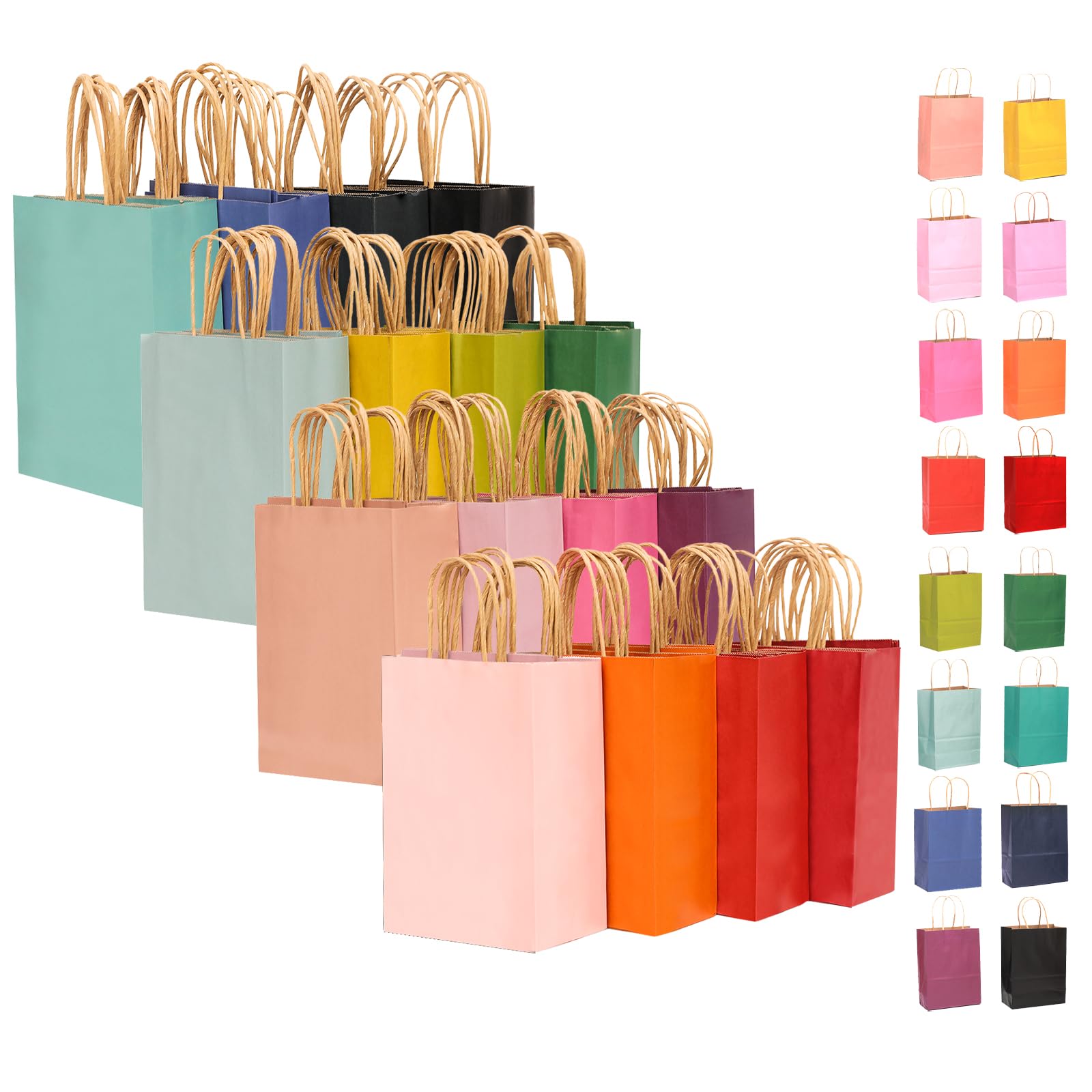 qiqee Large Kraft Paper Bags with Handles Bulk 13"x10"x5" 32-Packs Gift Bags 16 Different Senior Color Bags Multiple Uses(Large Size)