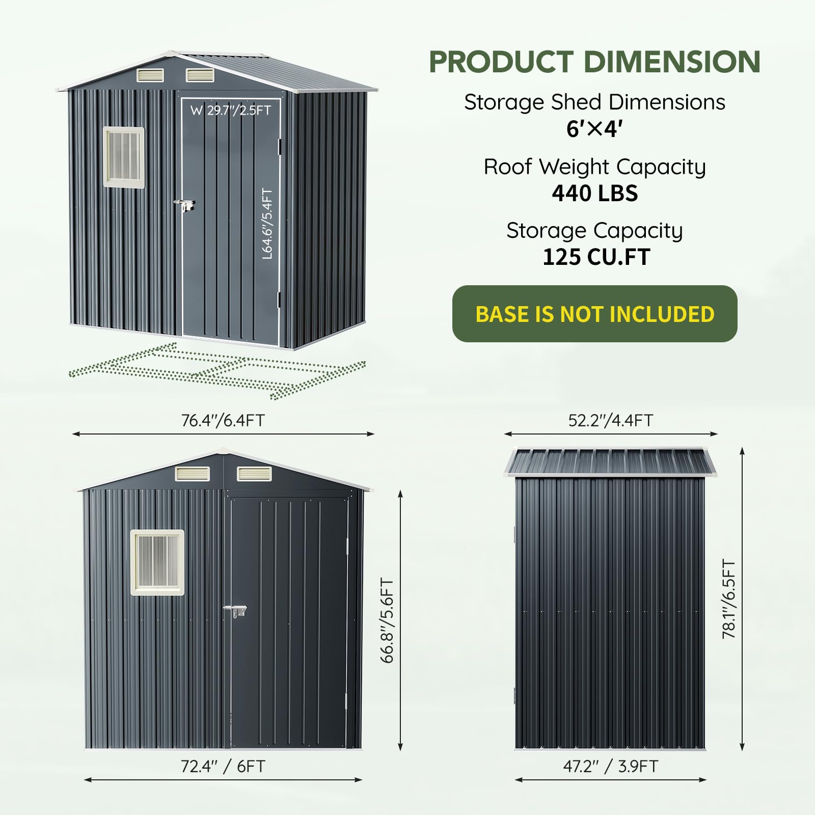 Grovellis Update Version 6x4 FT Outdoor Metal Storage Shed, Single Door, 1 Clear Window, Tool Shed for Garden, Patio, Backyard Nightblue