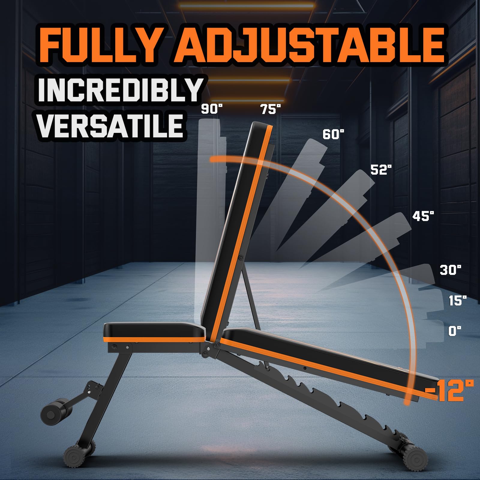 Lusper Weight Bench for Home Gym, Adjustable and Foldable 700LB Weight Bench, Multi-Purpose Workout Bench for Bench Press Sit up Incline Flat Decline