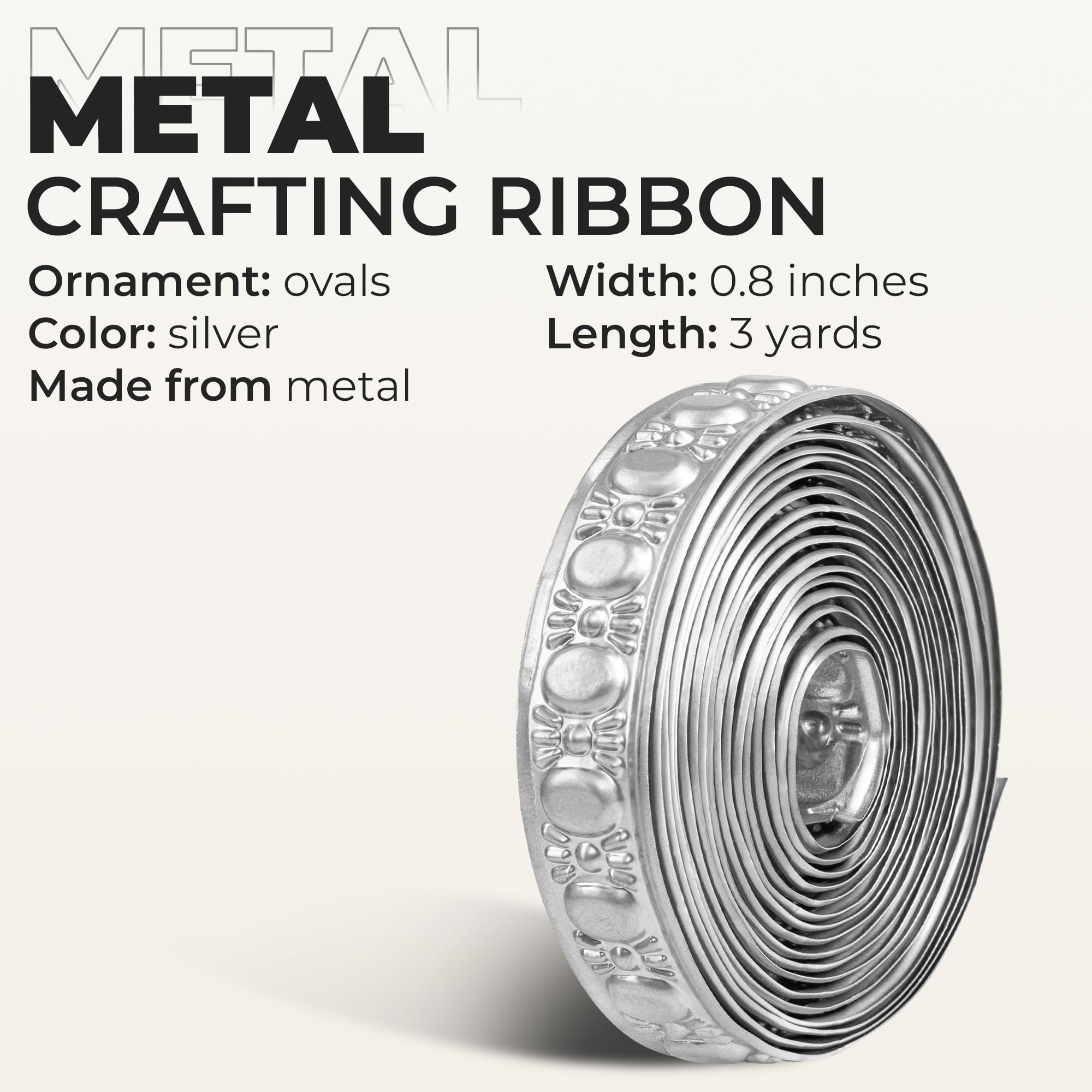 CraftyCrocodile Metal Ribbon for Decor Craft - Decorative Silver Trim for Crafting - 0.8", 3 Yards Long
