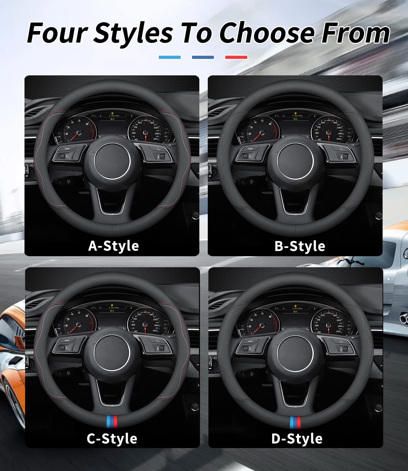 Deer Route Custom-Fit for BMW Steering Wheel Cover, Premium Leather Car Steering Wheel Cover with Logo, Non-Slip, Breathable, for BMW Accessories (C-Style,for BMW)