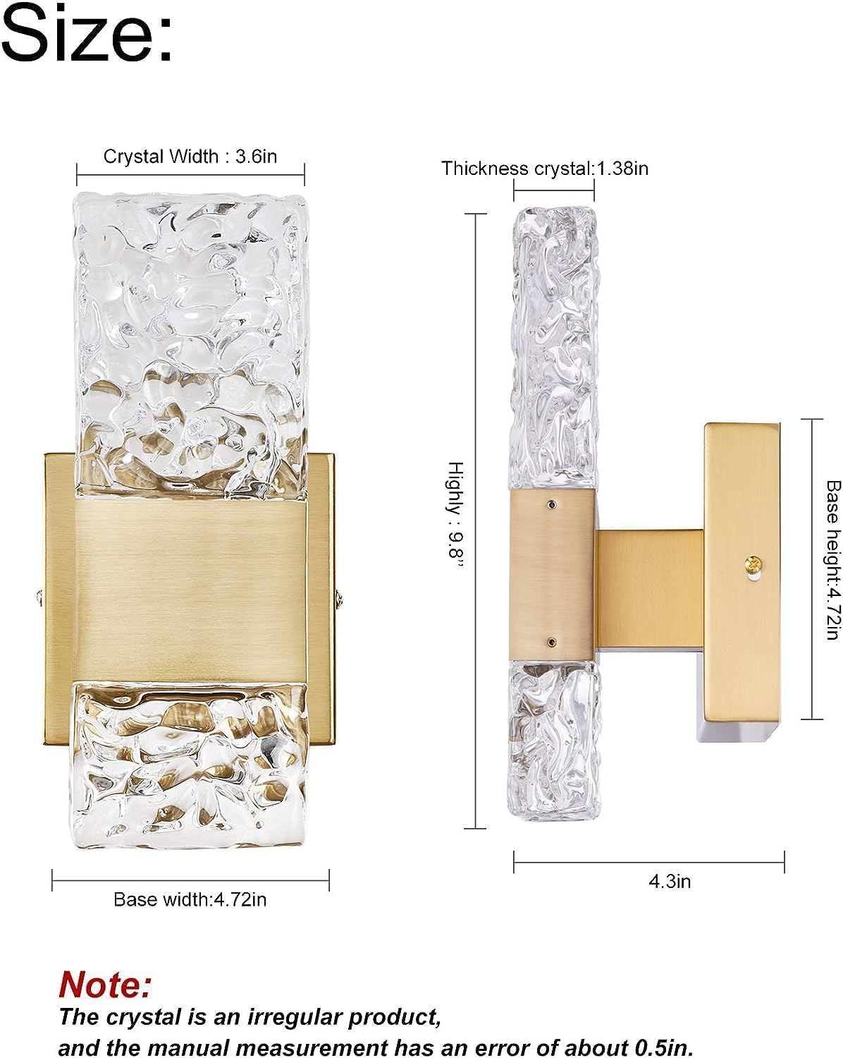 OYLYW Gold Dimmable Crystal Wall Sconces Set of Two Modern Bathroom Vanity Light Fixtures Warm White 3500K Dimmable LED Wall Mounted Sconces for Bathroom Hallway Living Room(2 Pack)