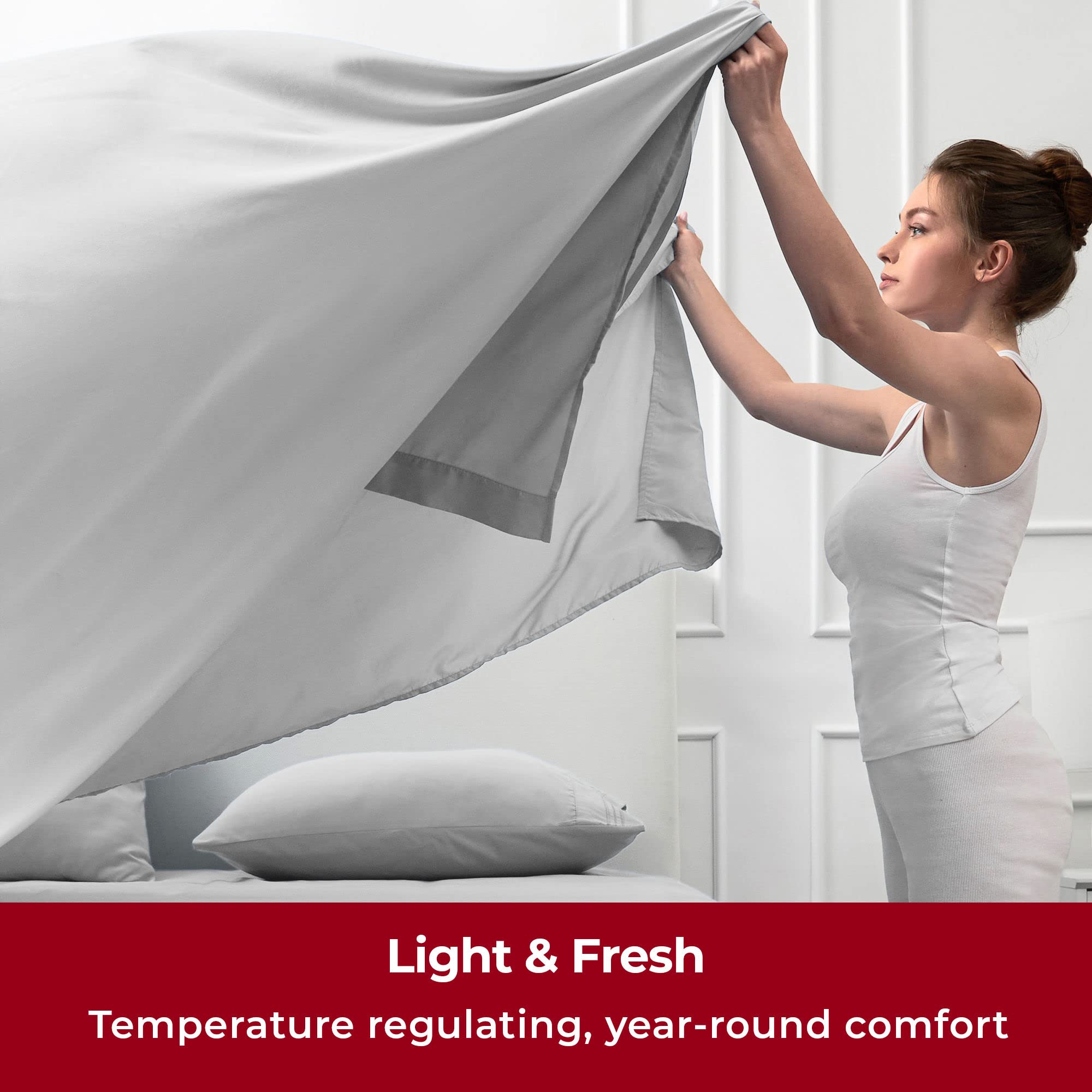 Mellanni 4PC Bed Sheet Set + 2 Pillowcases Bundle&Save - Iconic Collection Bedding - Bundle Includes: 1 Flat Sheets, 1 Fitted Sheet and 4 Pillow Cases (King, Light Gray)