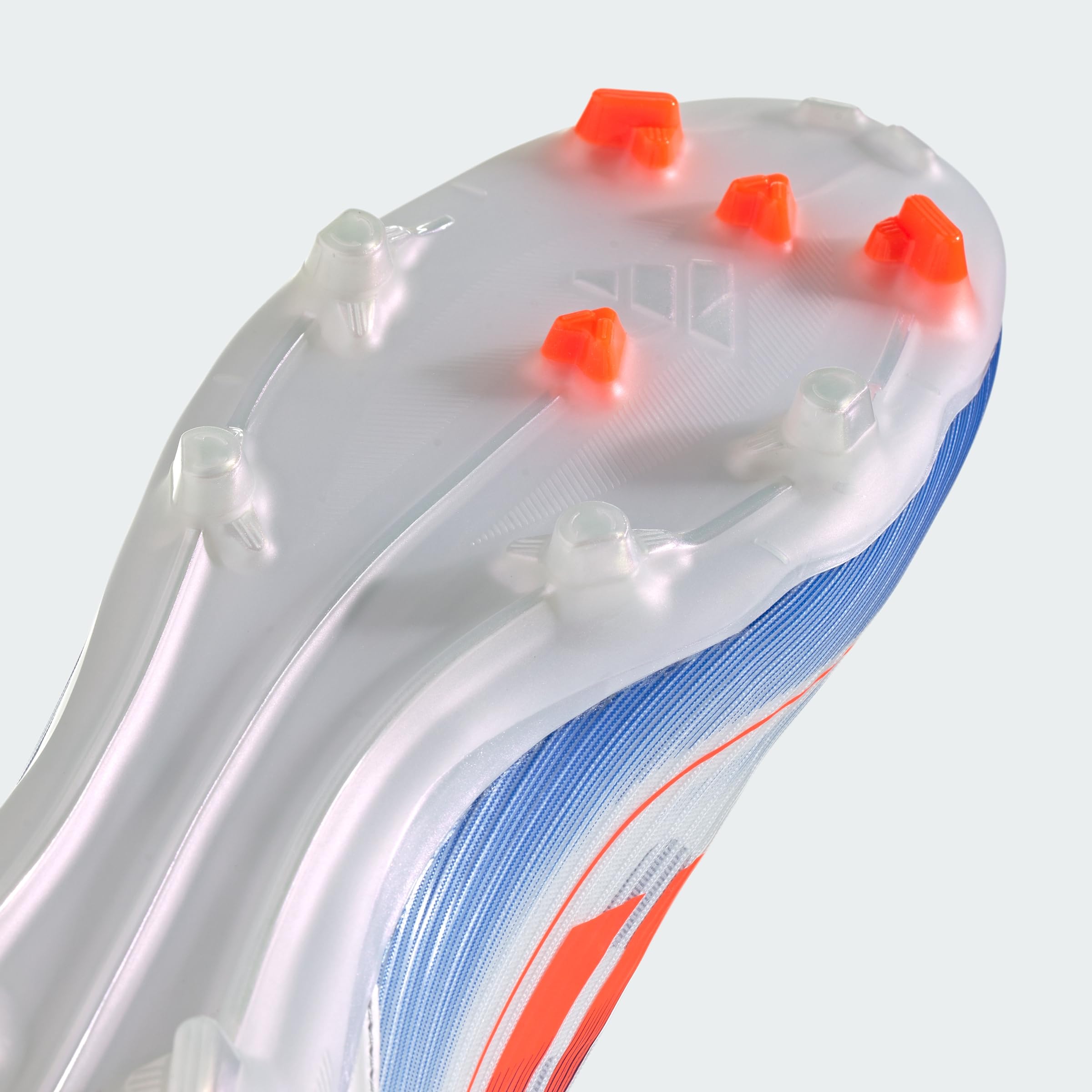 adidas Unisex F50 League Football Boots Firm Ground Sneaker, White/Solar Red/Lucid Blue, 9.5 US Men