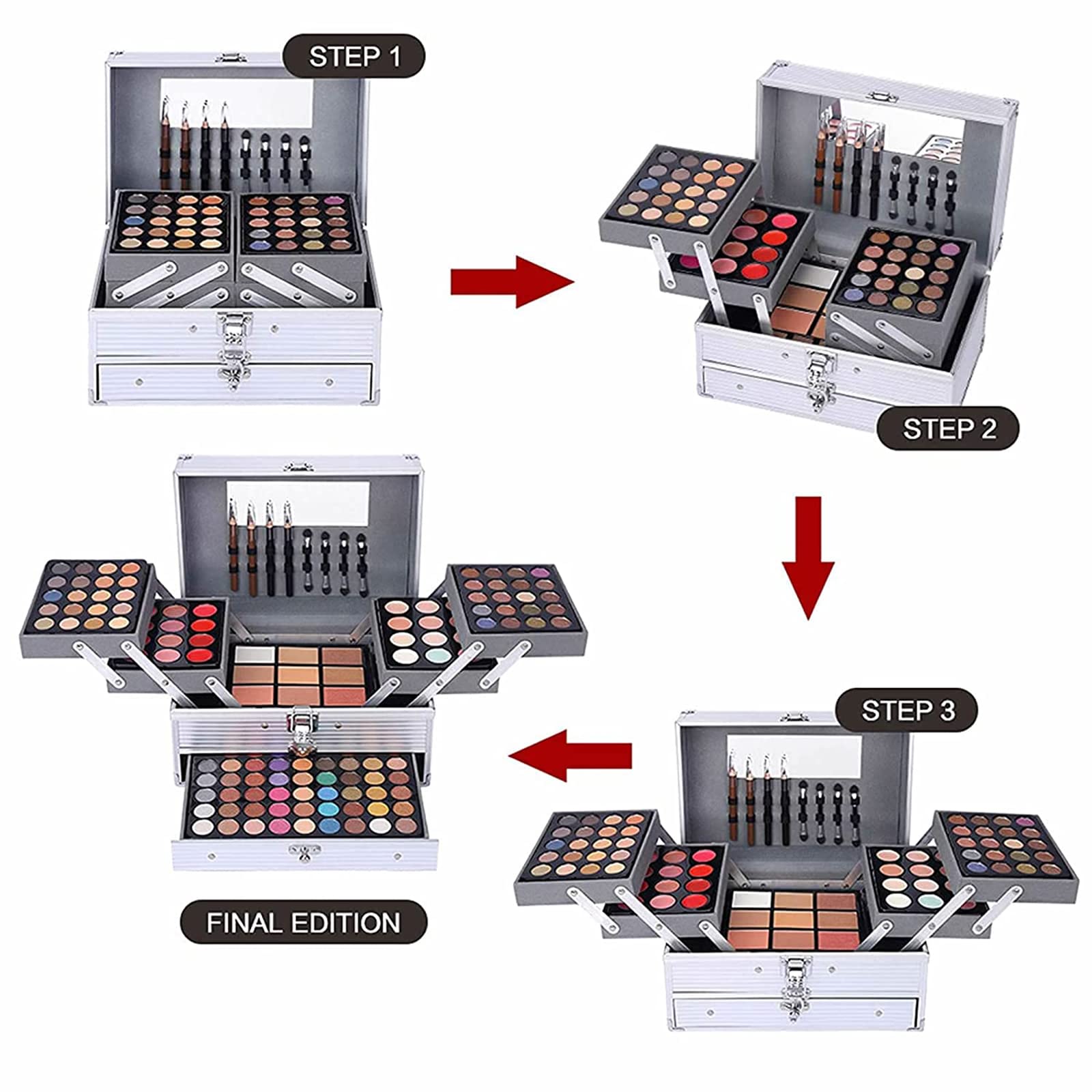 UNIFULL 132 Color All- In- One Makeup For Women Full Kit,Professional Makeup Kit,Makeup Gift Set for Women,Girls&Teens,Include eyeshadow/lipstick/concealer/Lip Gloss/Eyeliner/Mascara(006N2-Silver)