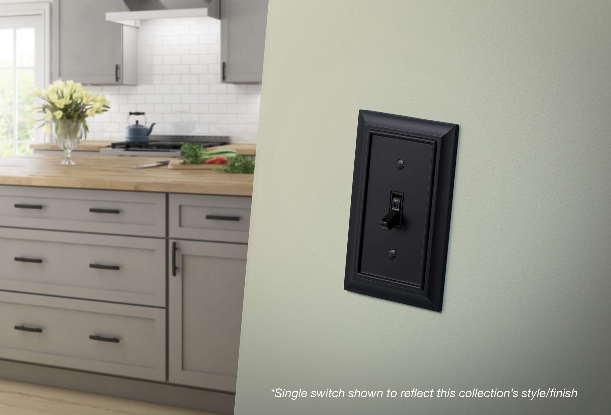 Franklin Brass Architectural (1-Pack) Decorative Light Switch Cover Matte Black 2-Gang Wall Plate Double Toggle Electrical Outlet Guard 64217
